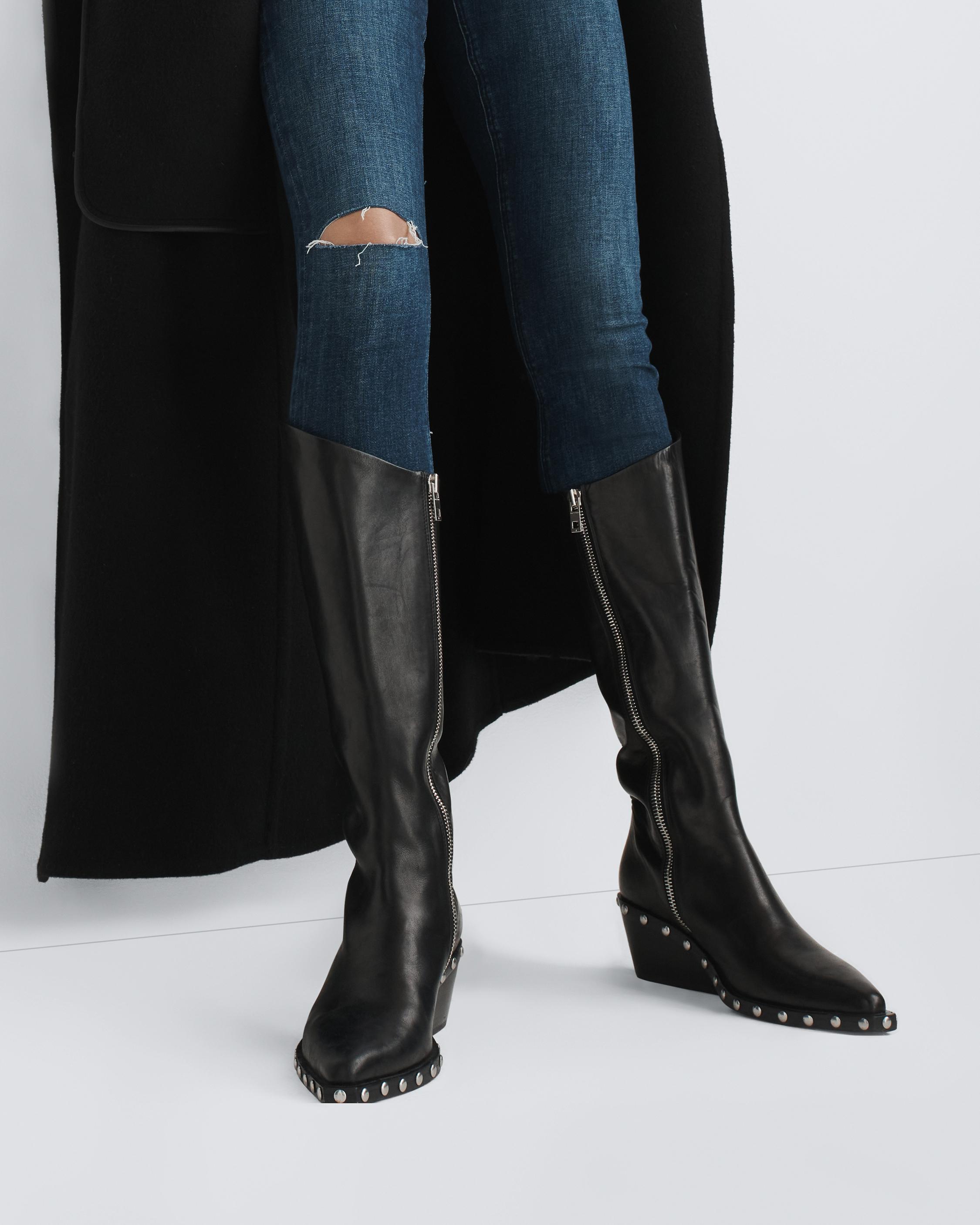 Tall leather wedge boots sale