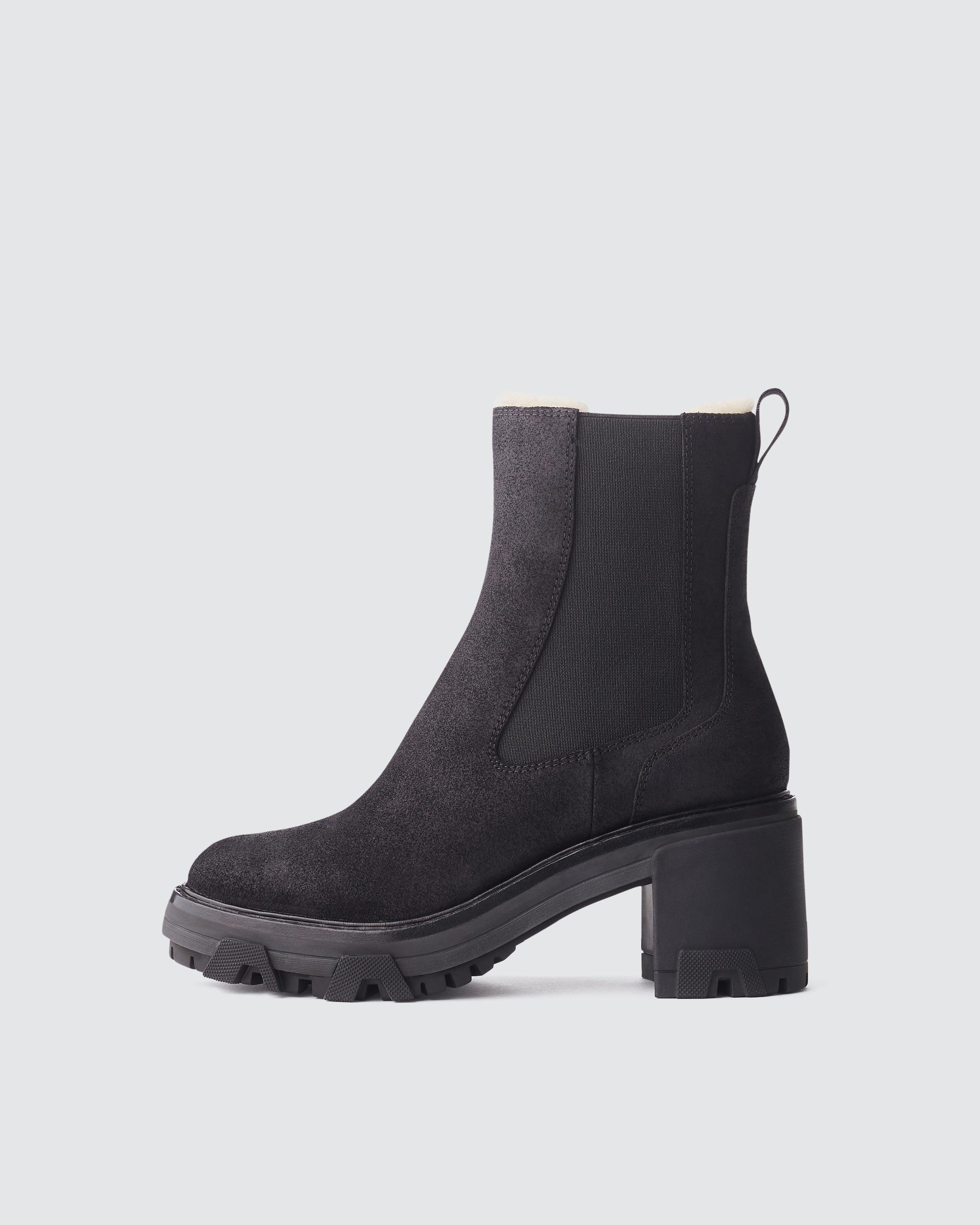Shiloh Mid Boot - Leather - Black Suede/ Beige Shearling