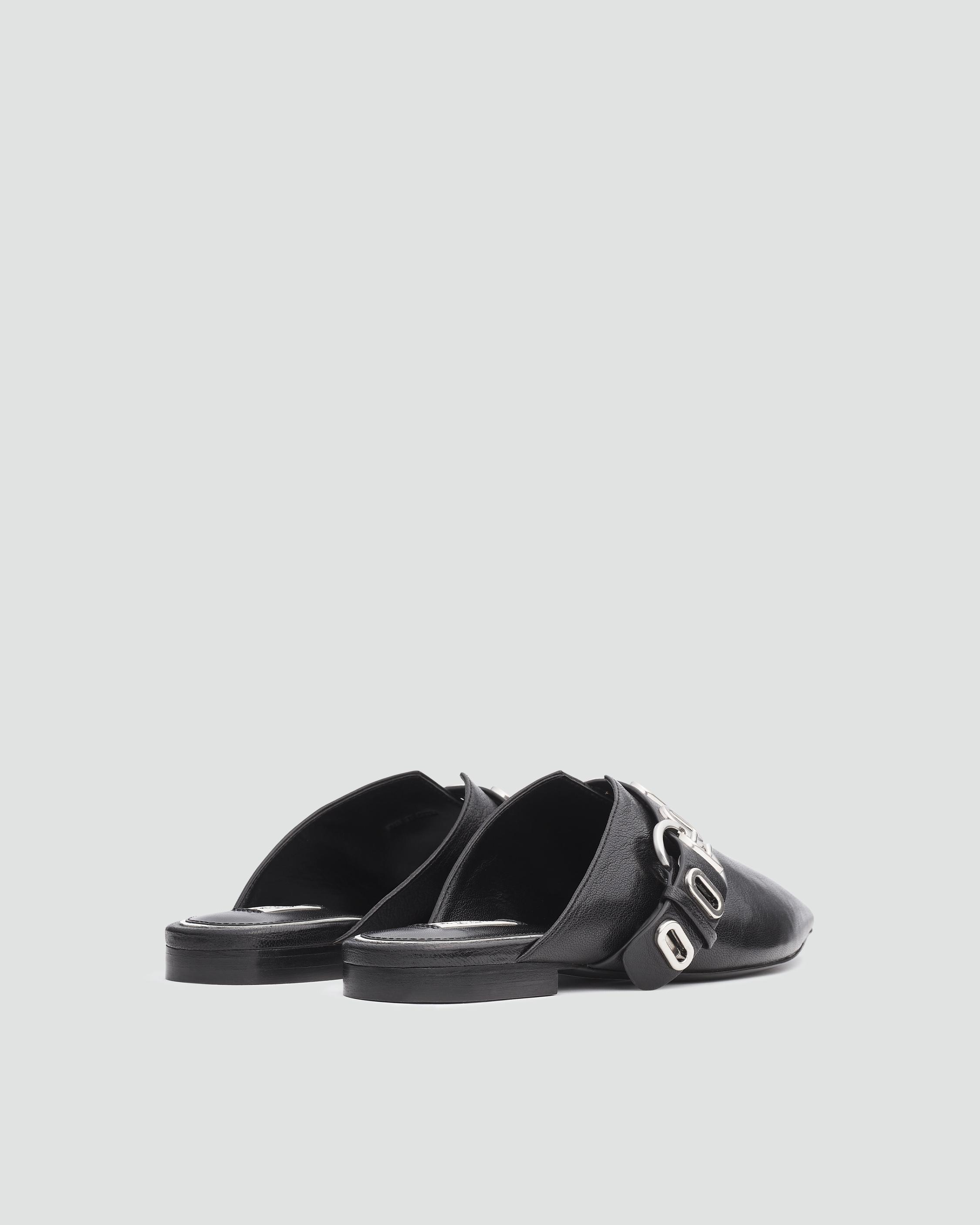 Victory black store leather buckle sandals