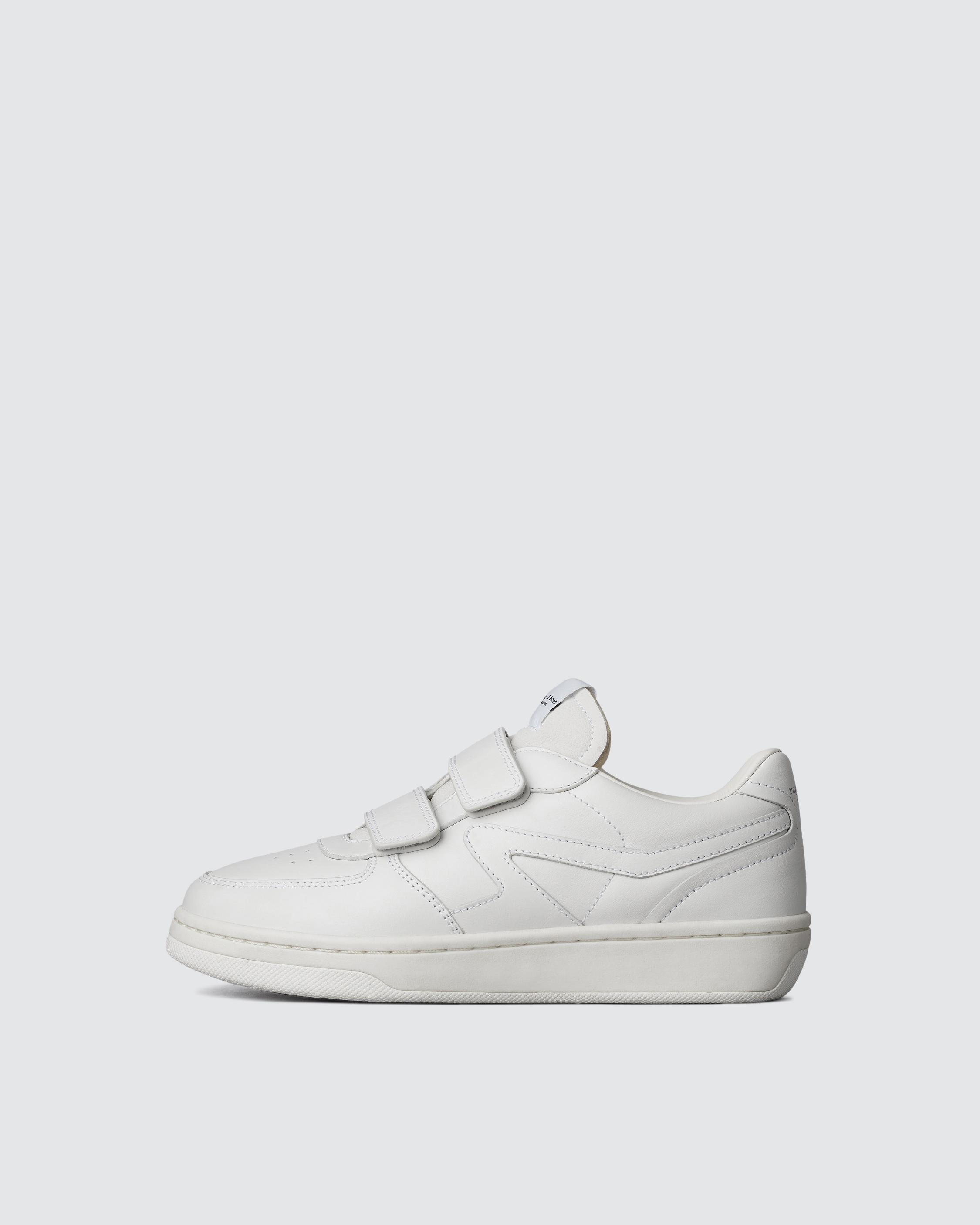 White Retro Court Strap Sneaker: Leather Sneaker