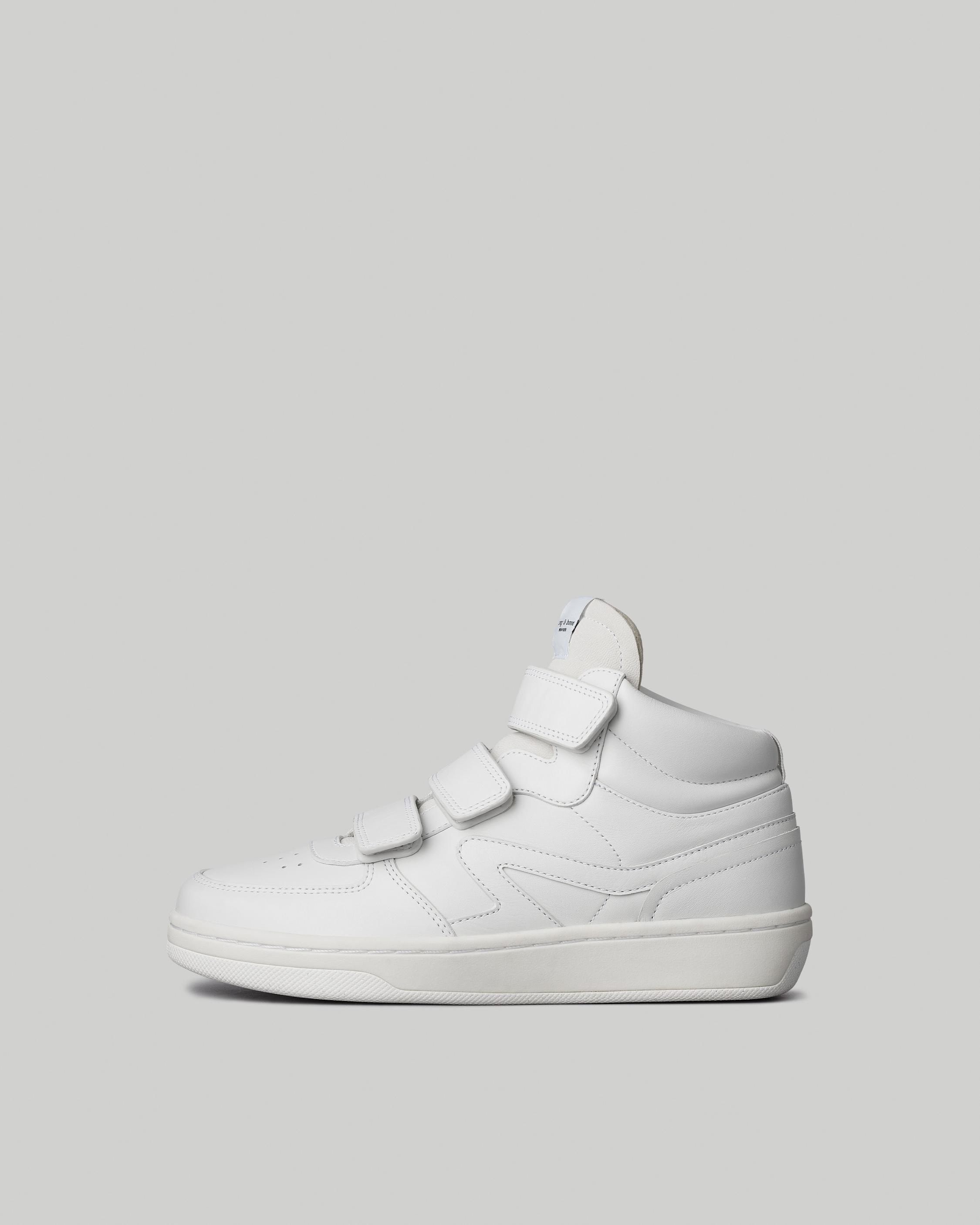 White Retro Court Strap Sneaker: Leather Sneaker