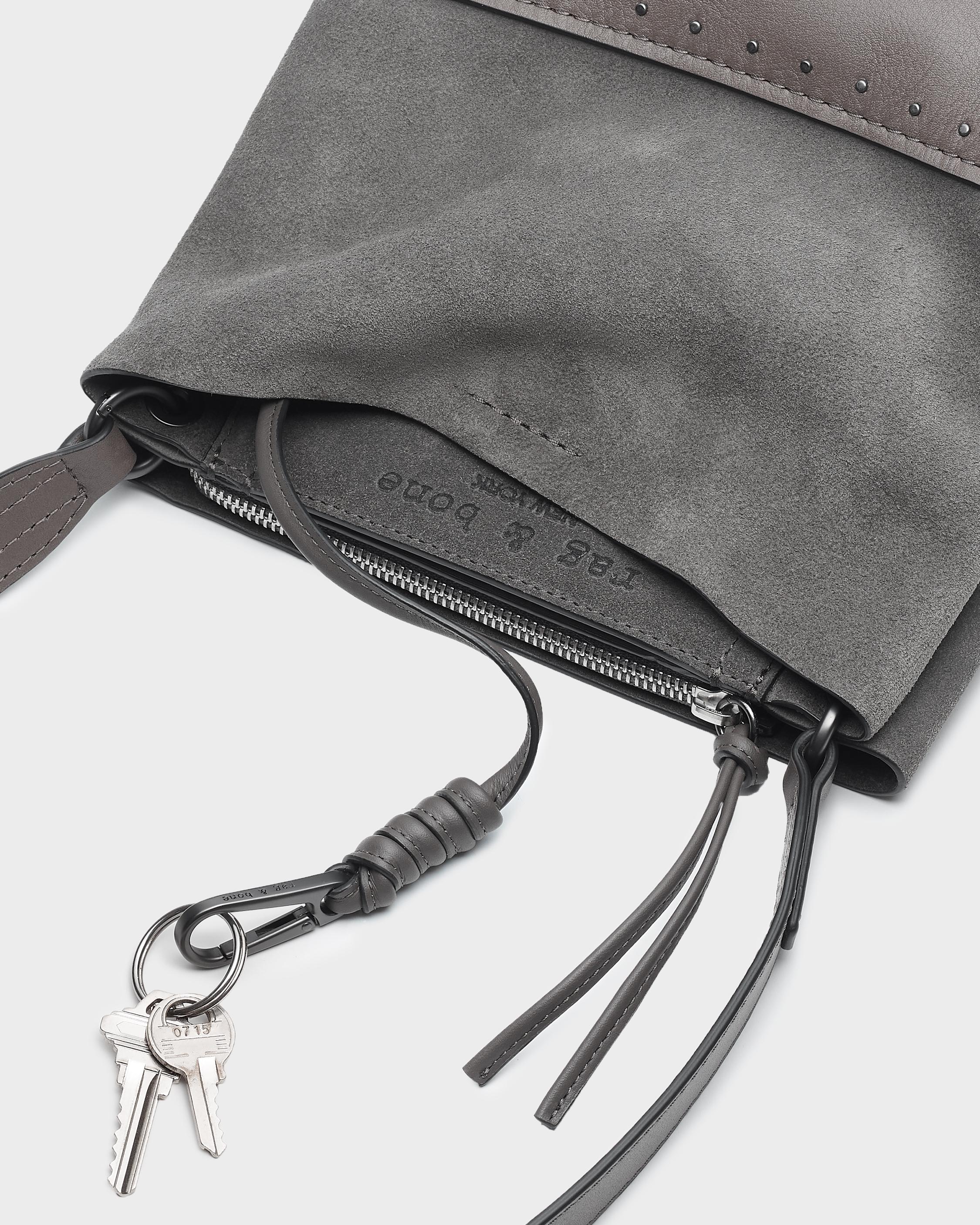 VR NYC Zip Closure Crossbody Bag Gray faux-suede adjust strap:  : Fashion