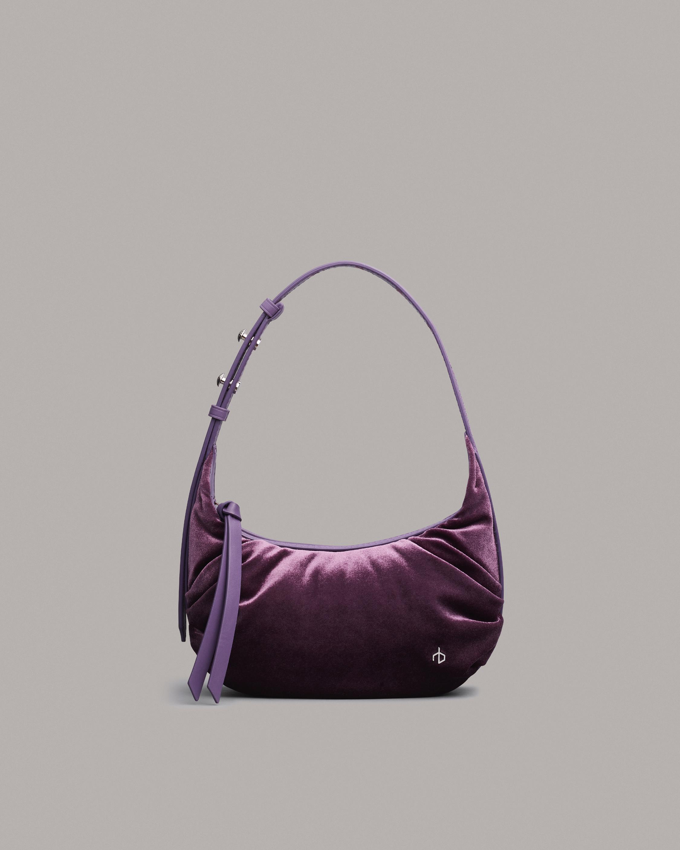 Small hobo bag, Velvet & gold-tone metal, pink — Fashion