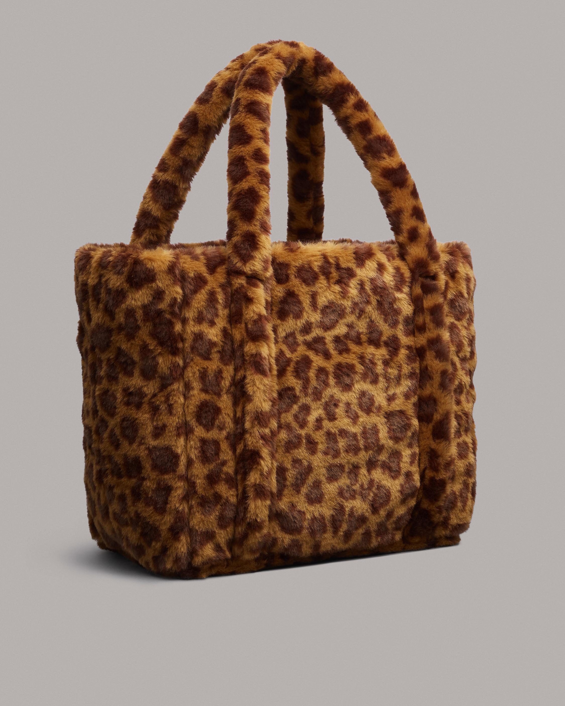 Grey Leopard Faux Fur Oversized Tote - Adorn Goods