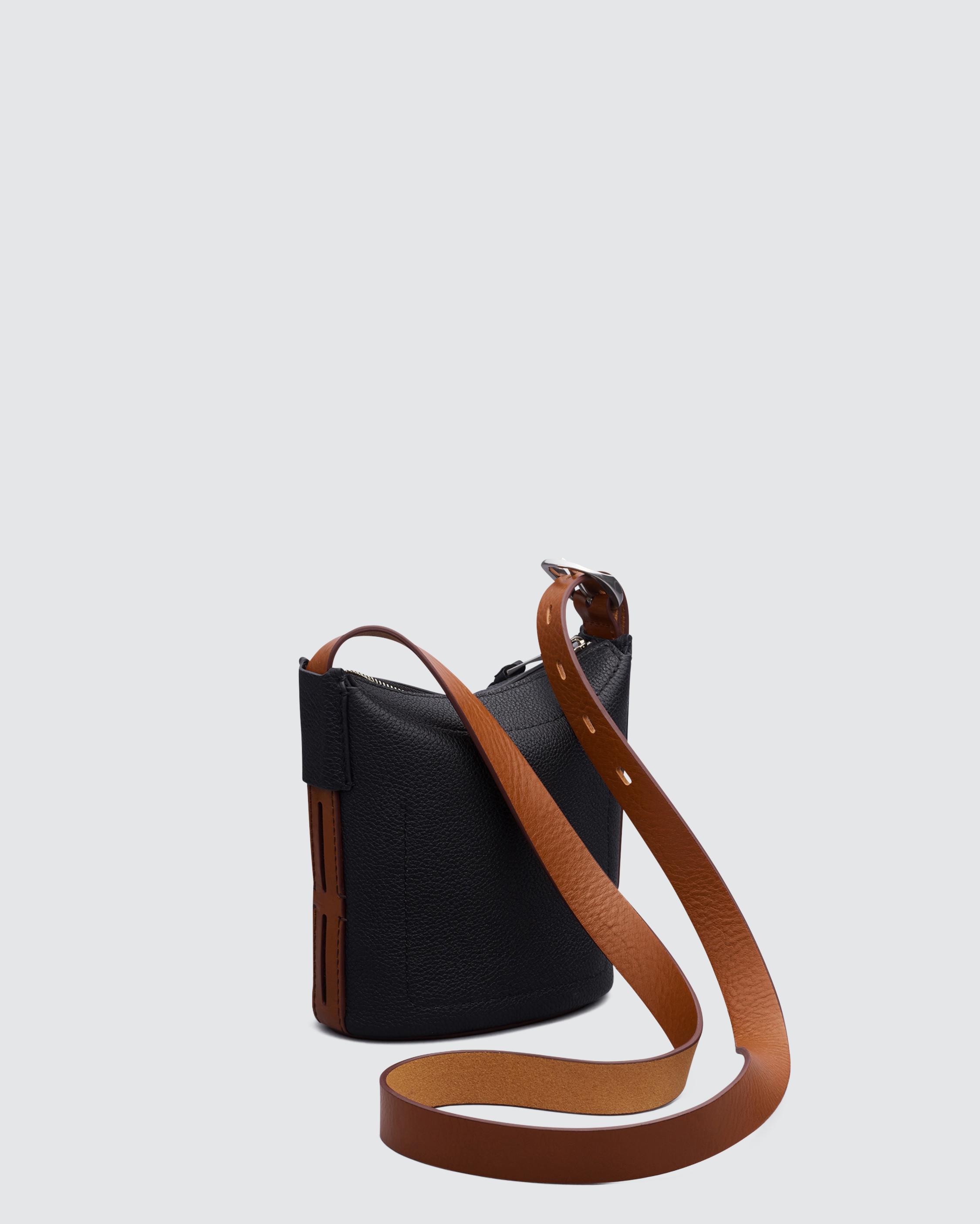 Brown Leather Net Bucket Handbags