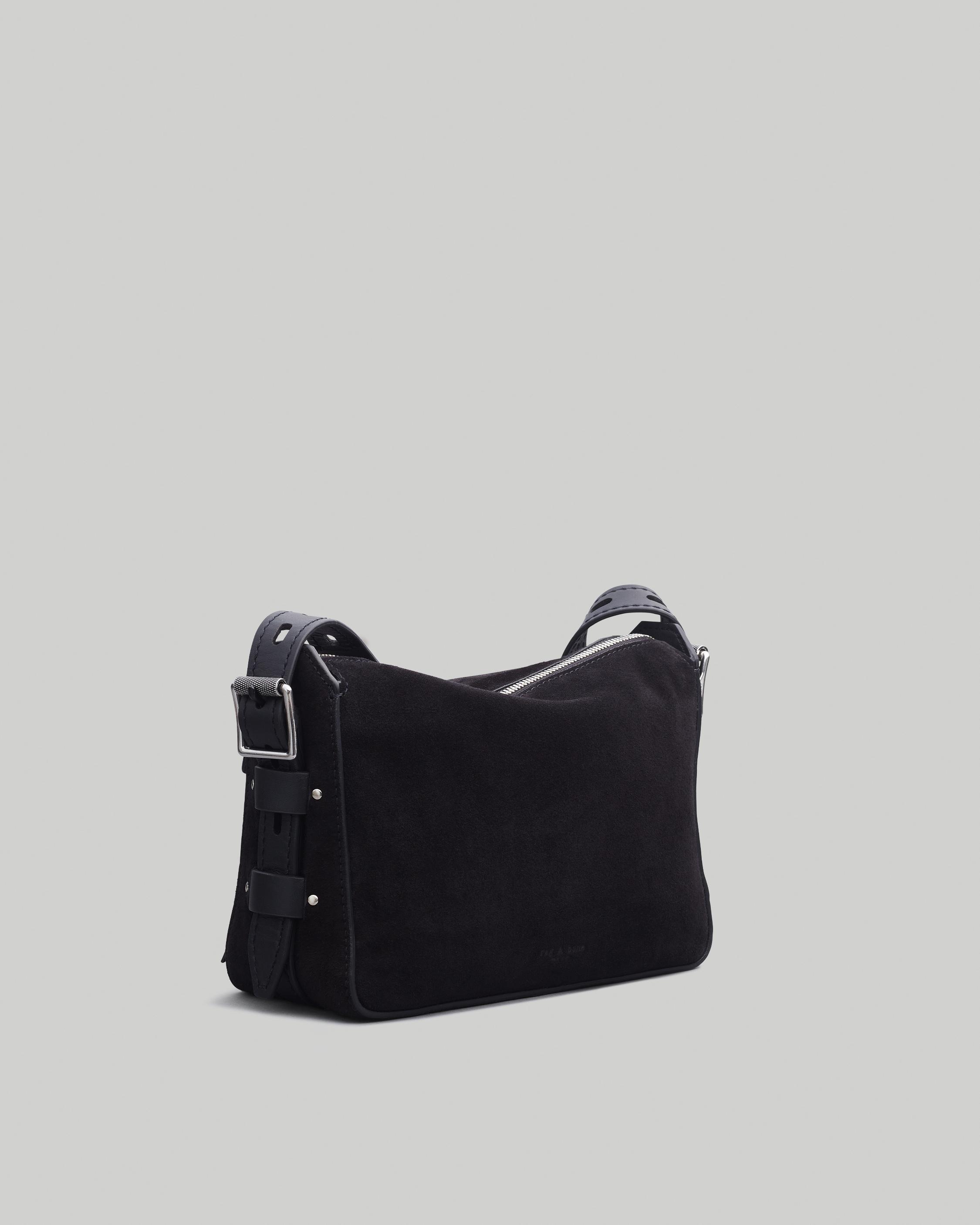 Black suede messenger cheap bag