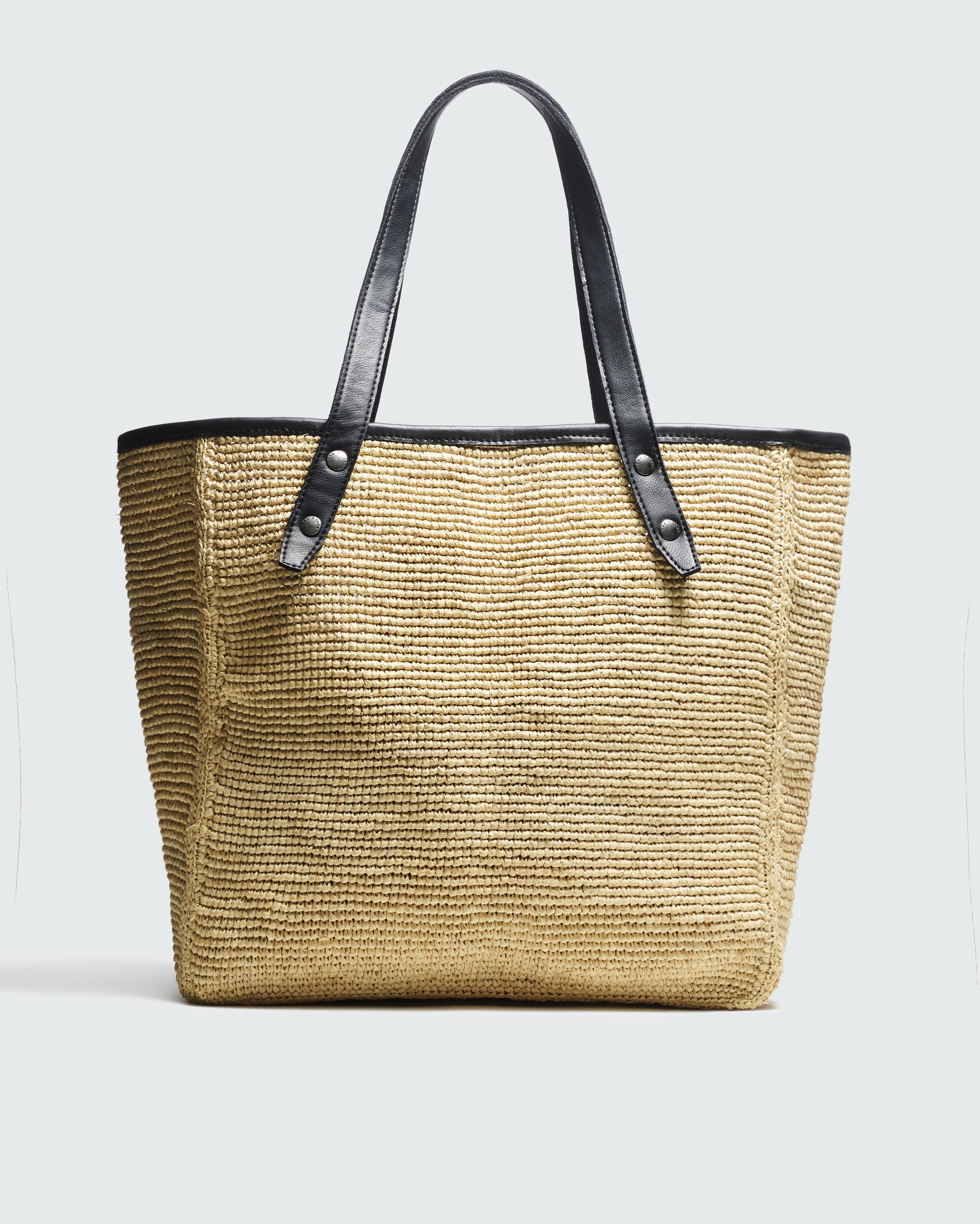 Daily Leather-Trimmed Straw Tote Bag image number 1