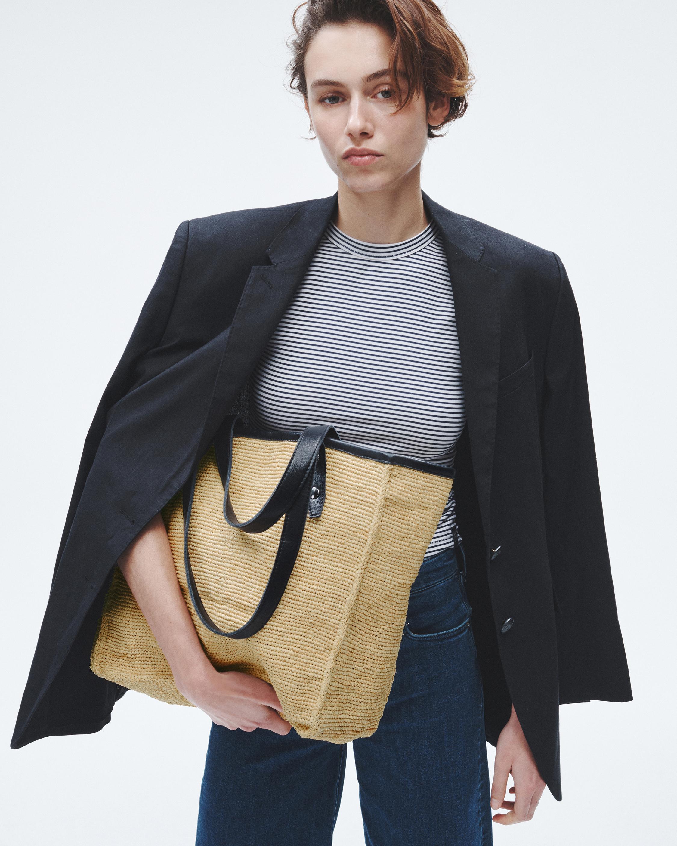 Daily Leather-Trimmed Straw Tote Bag image number 2