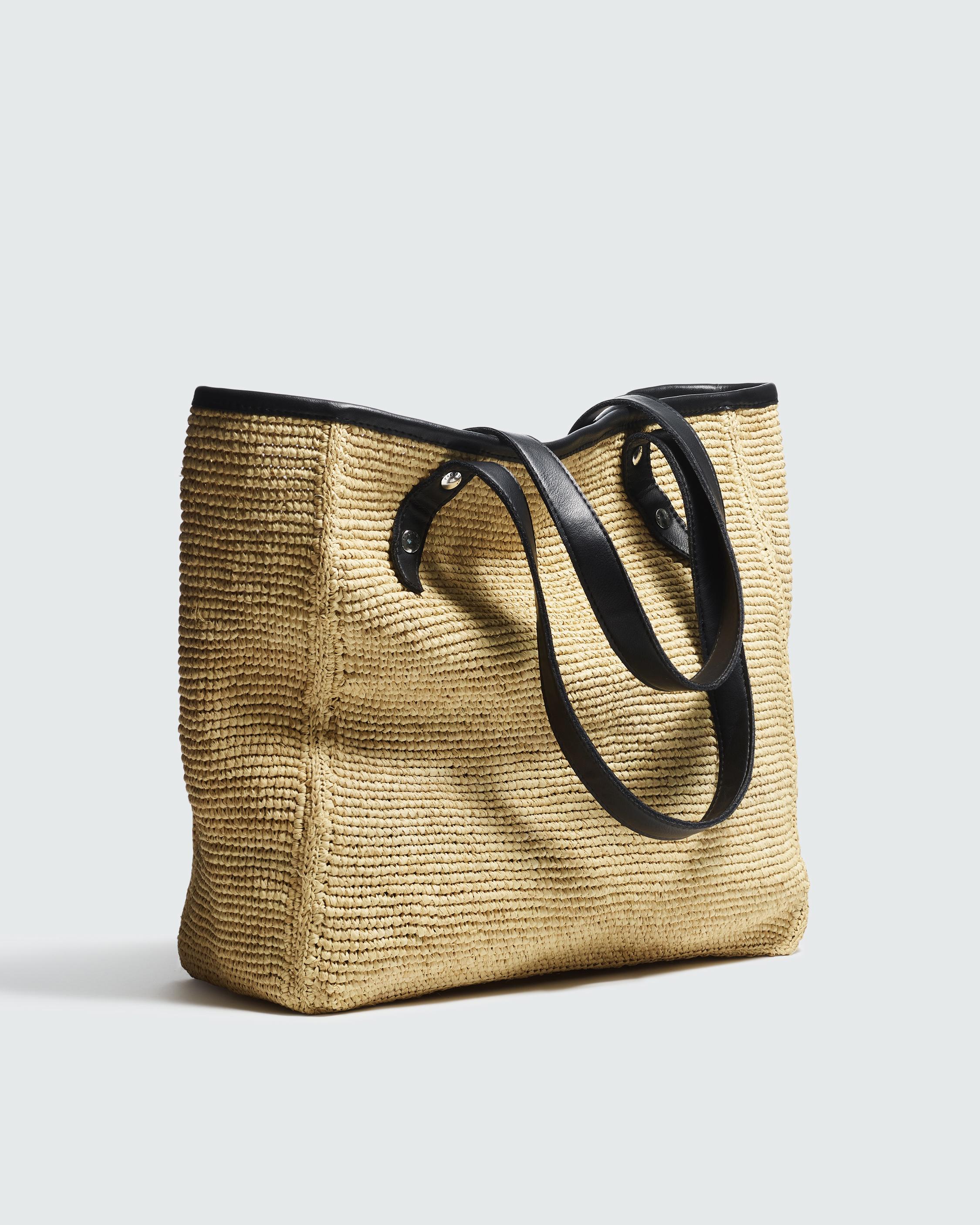 Daily Leather-Trimmed Straw Tote Bag image number 3