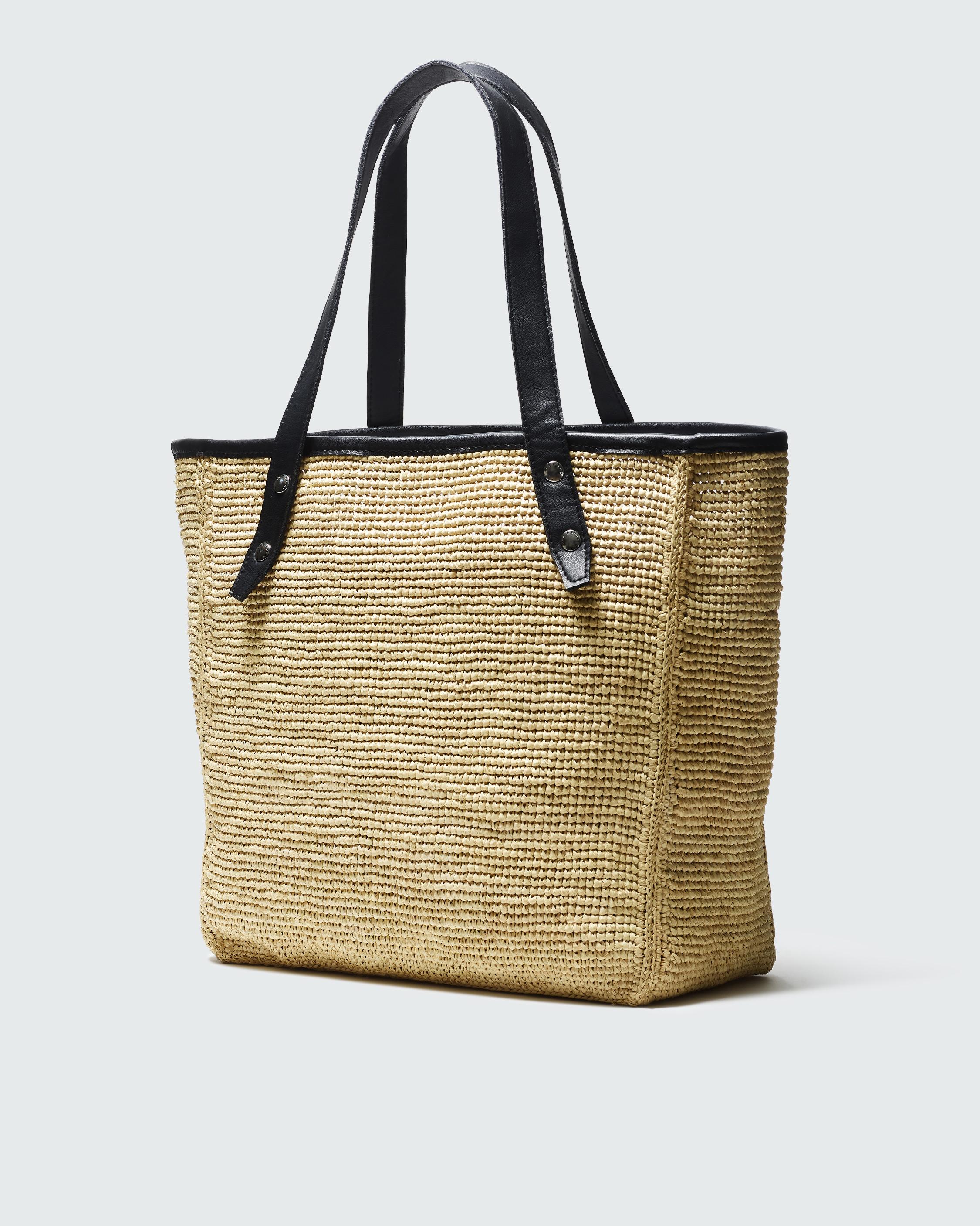 Daily Leather-Trimmed Straw Tote Bag image number 4