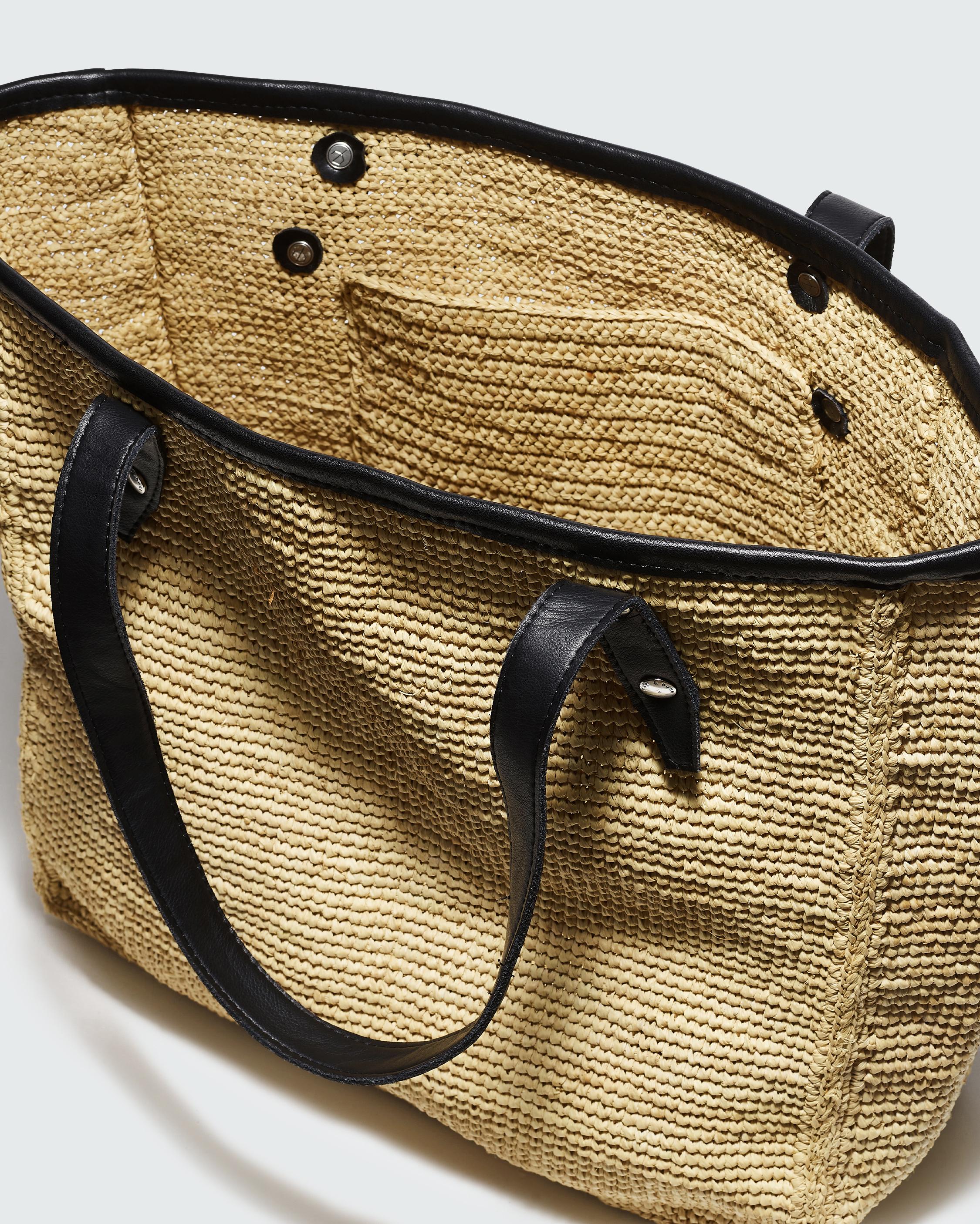 Daily Leather-Trimmed Straw Tote Bag image number 7