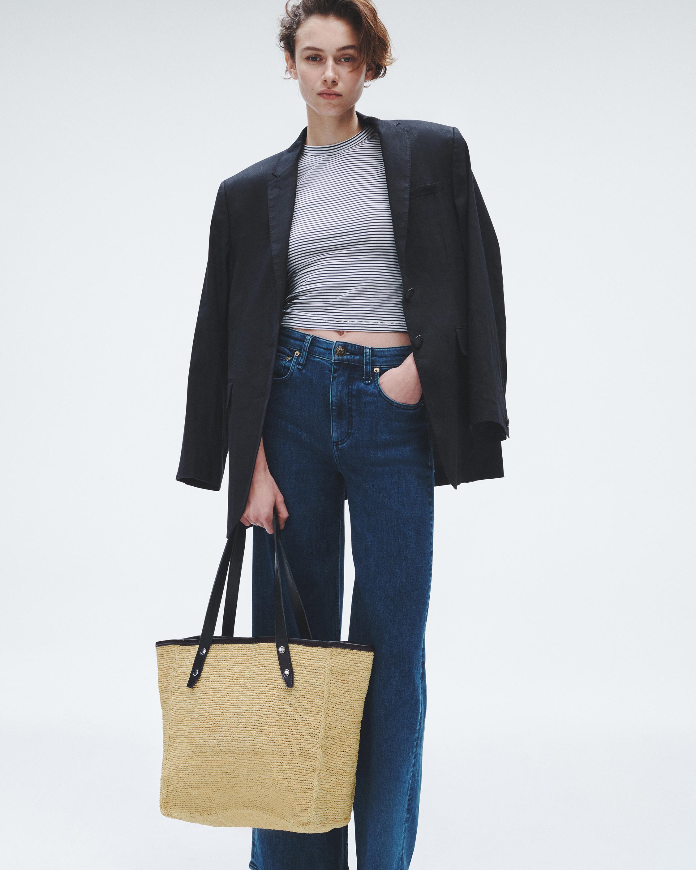 Daily Leather-Trimmed Straw Tote Bag image number 8