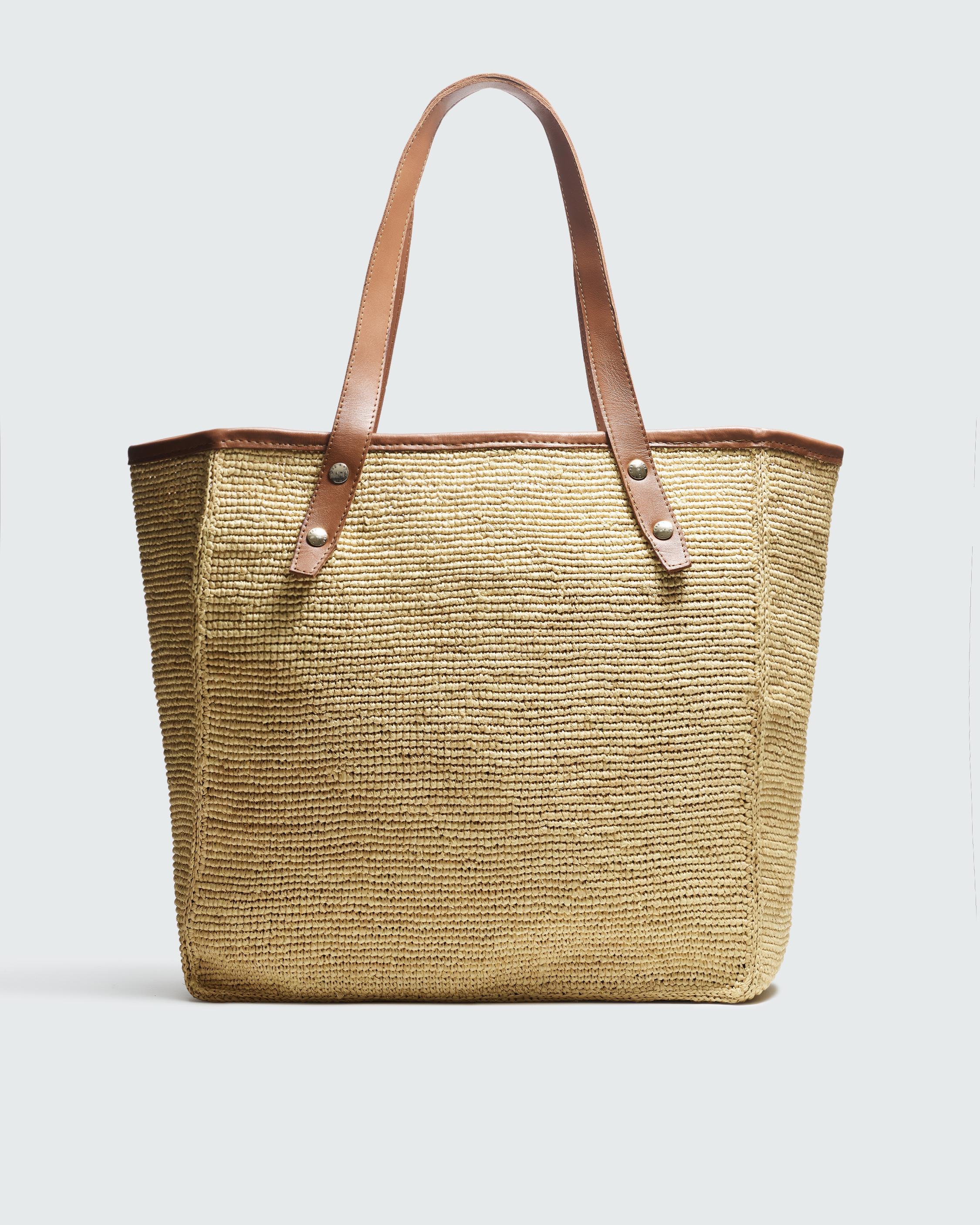 Daily Leather-Trimmed Straw Tote Bag image number 1