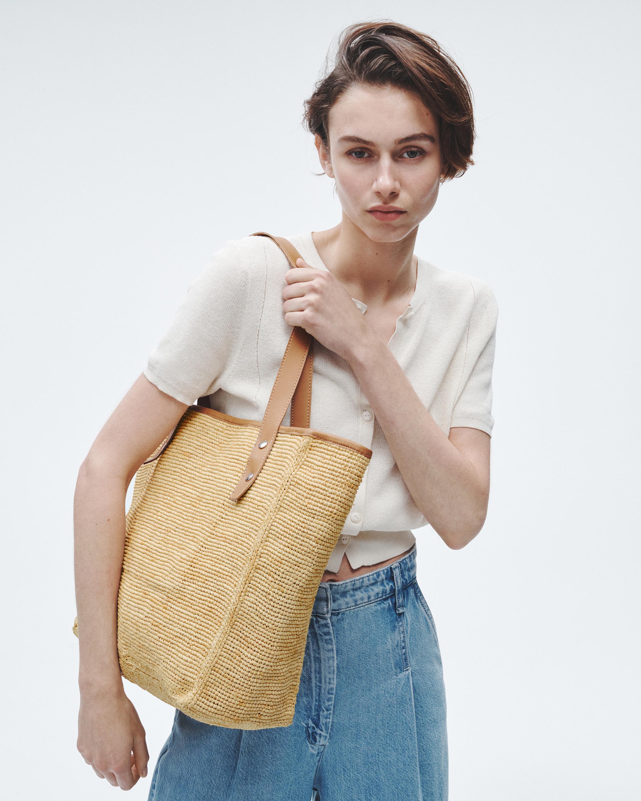 Daily Leather-Trimmed Straw Tote Bag image number 2