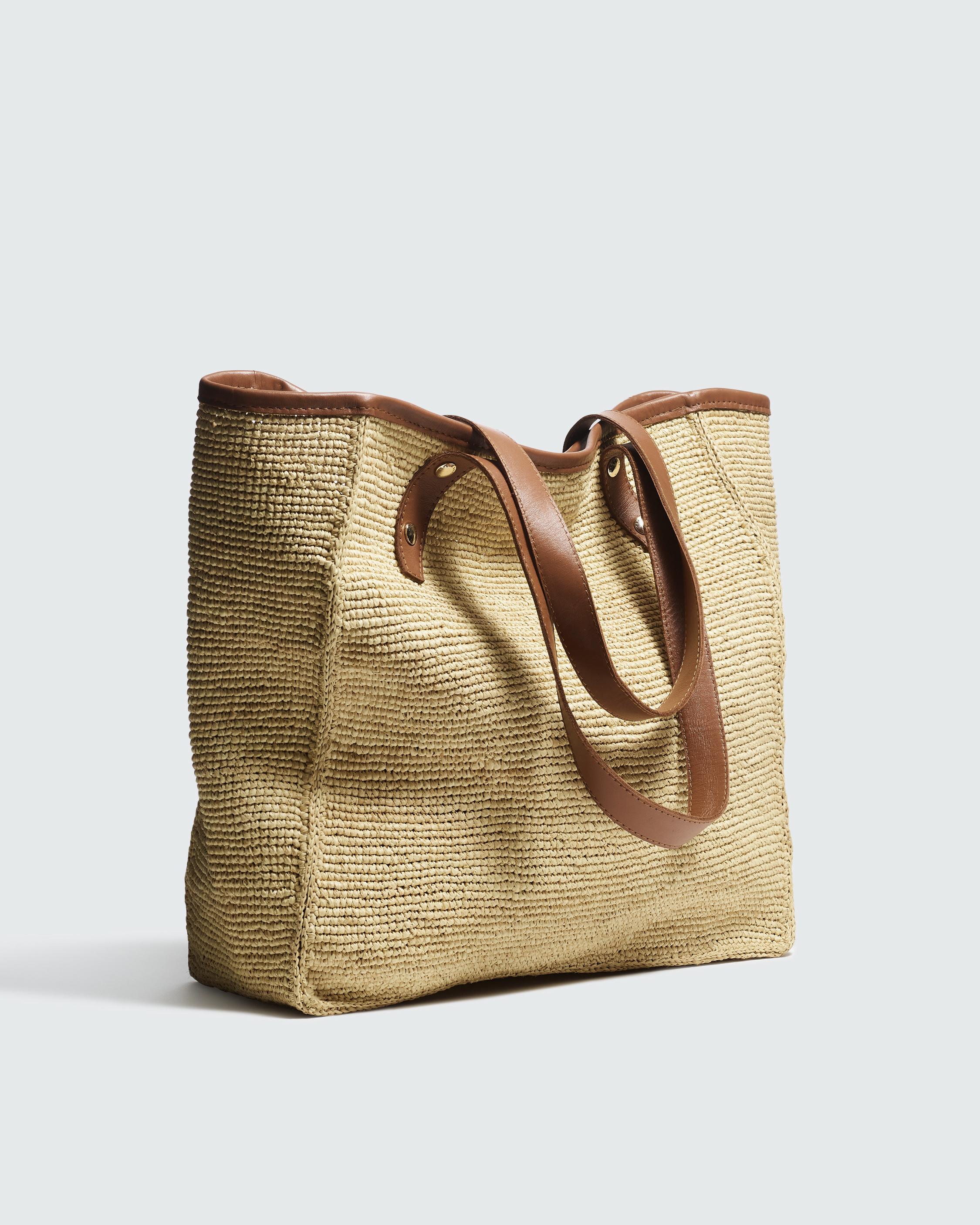 Daily Leather-Trimmed Straw Tote Bag image number 3
