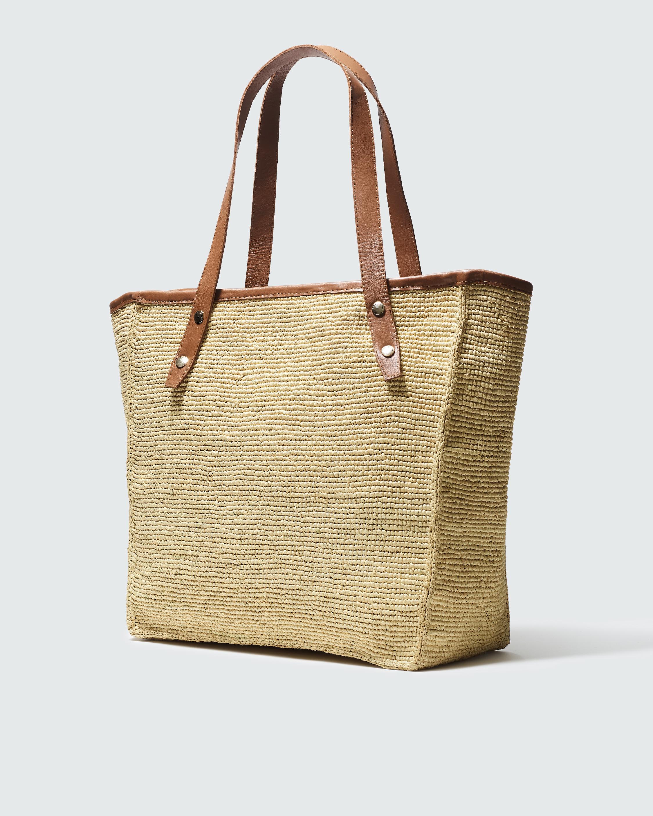 Daily Leather-Trimmed Straw Tote Bag image number 4