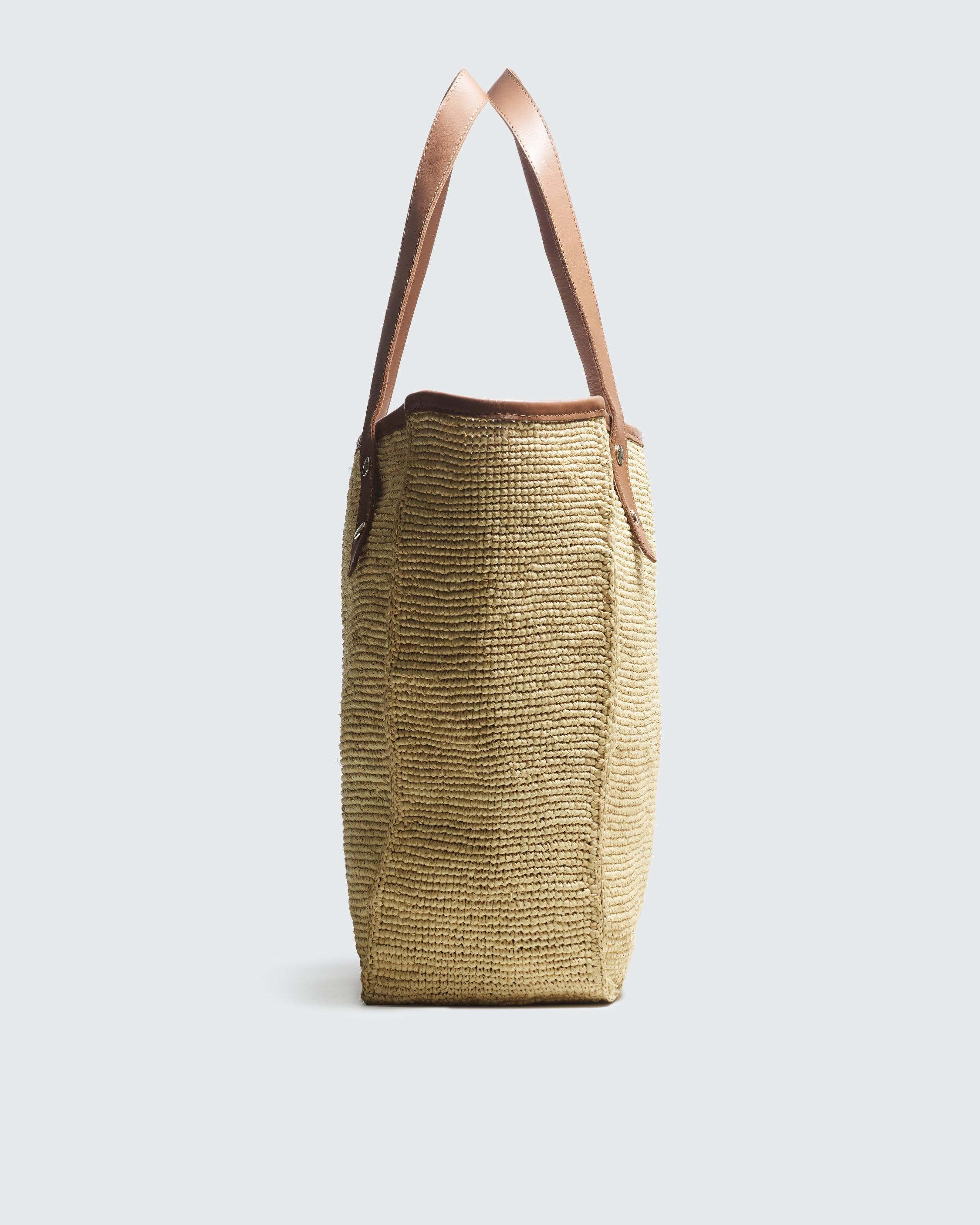 Daily Leather-Trimmed Straw Tote Bag image number 5