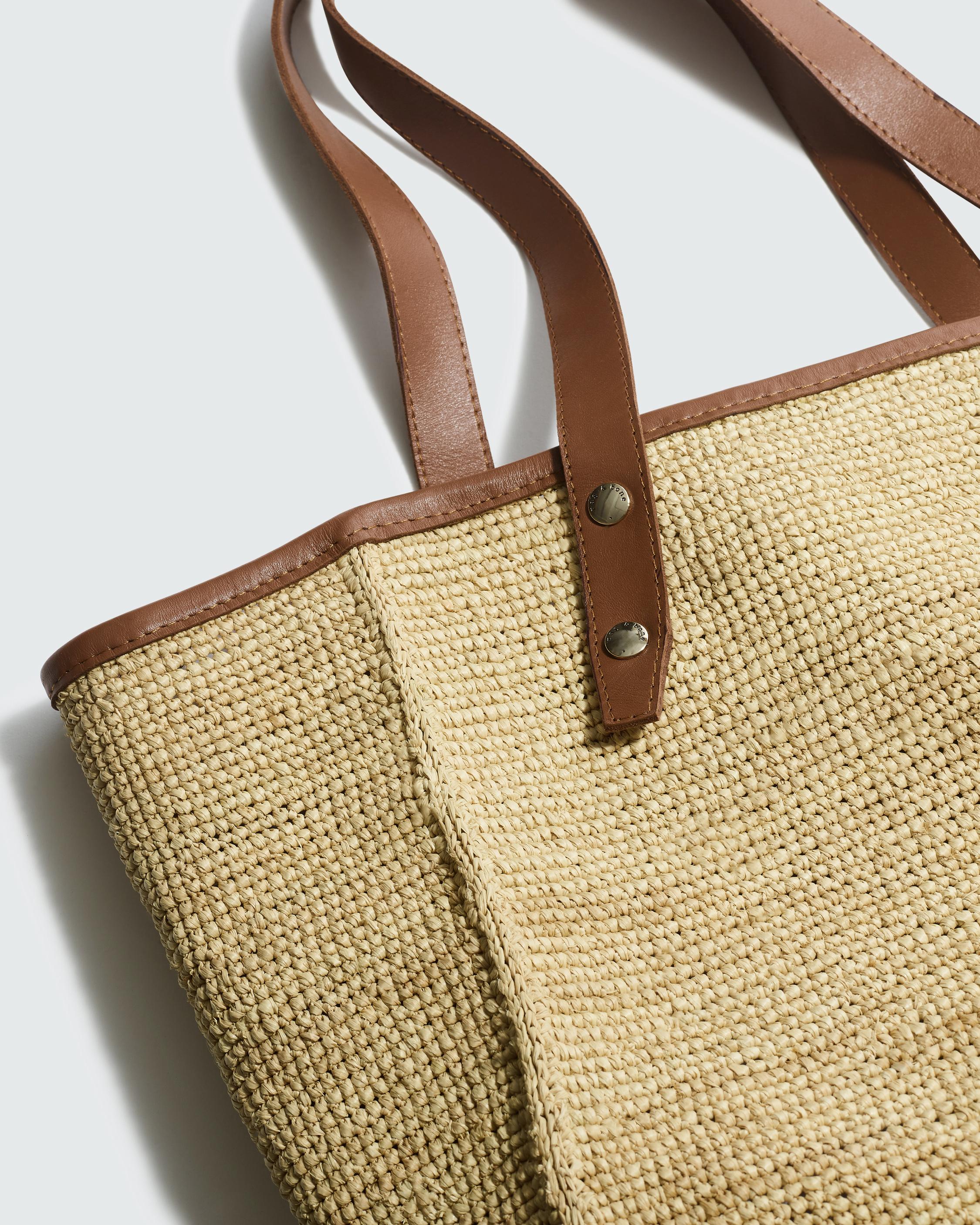 Daily Leather-Trimmed Straw Tote Bag image number 6