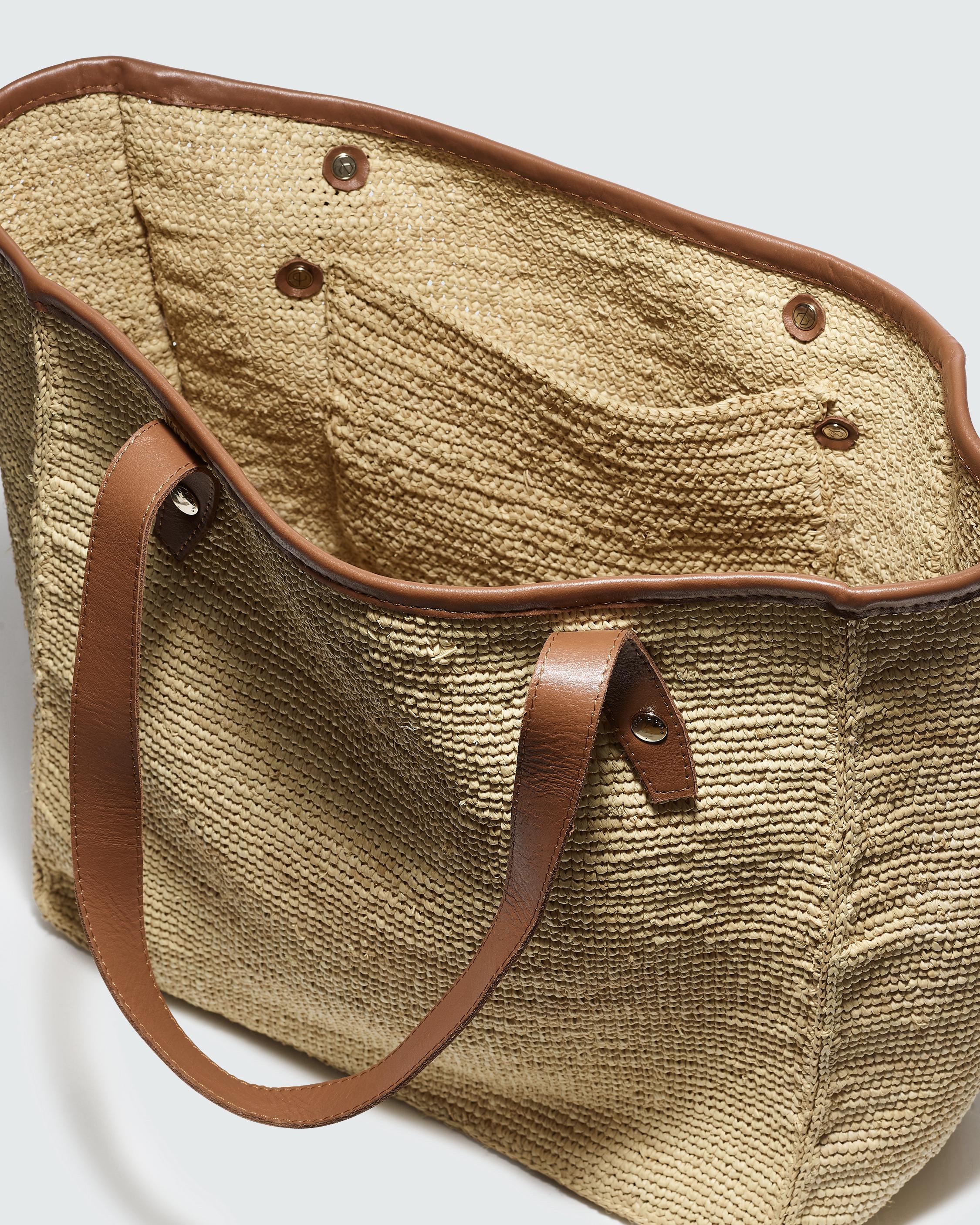 Daily Leather-Trimmed Straw Tote Bag image number 7
