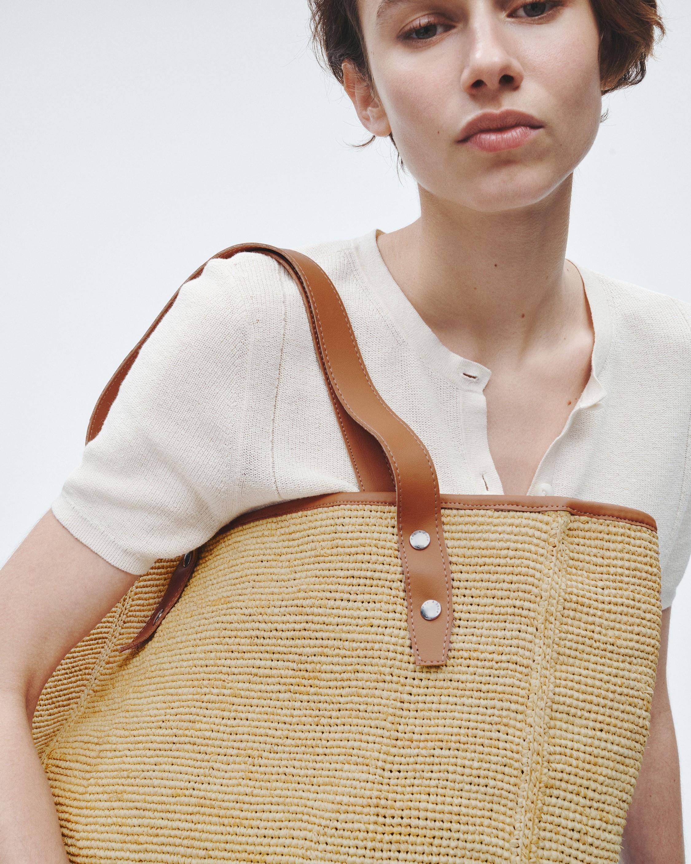 Daily Leather-Trimmed Straw Tote Bag image number 8