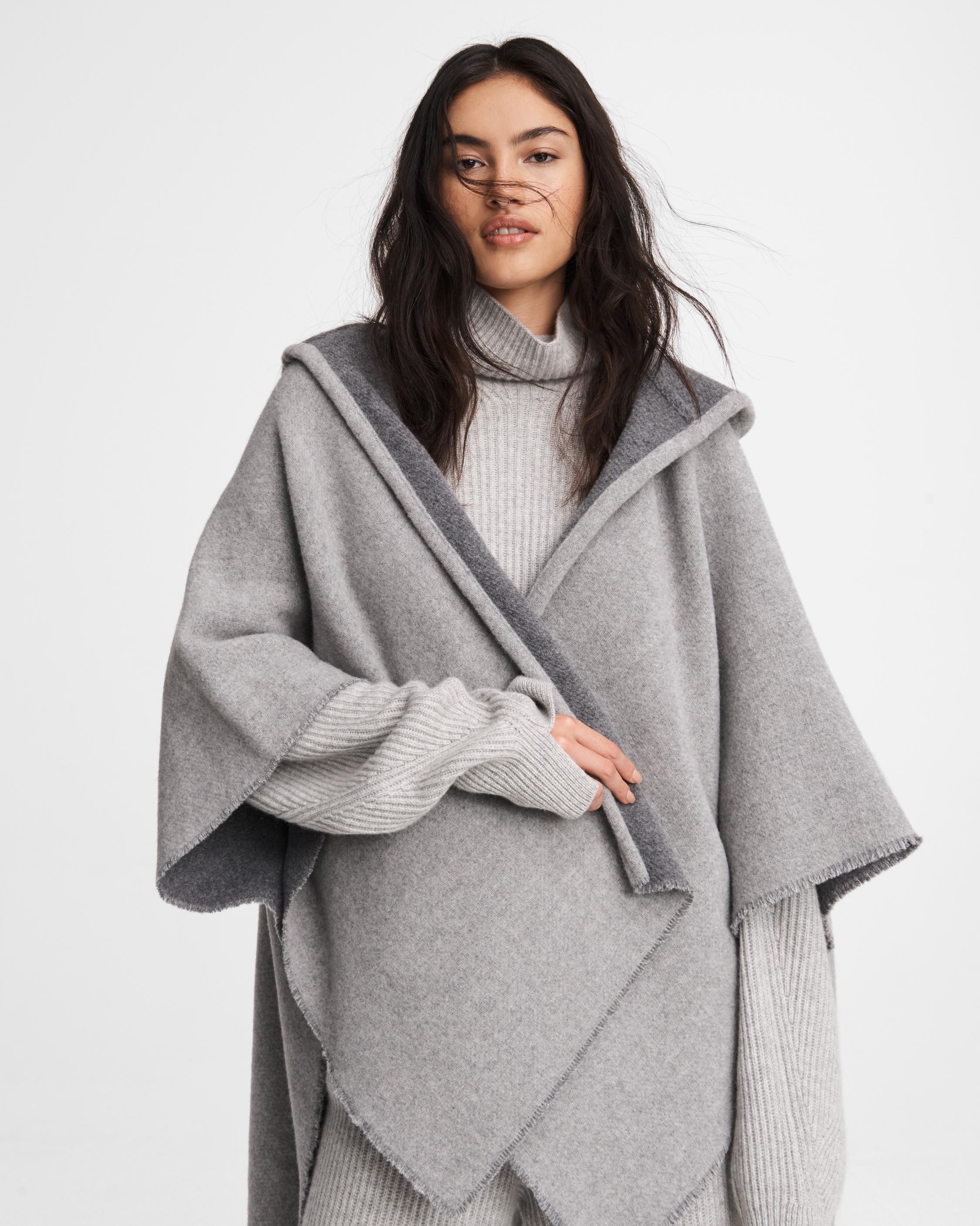 Womens Hooded Poncho Pure White Cashmere Wool