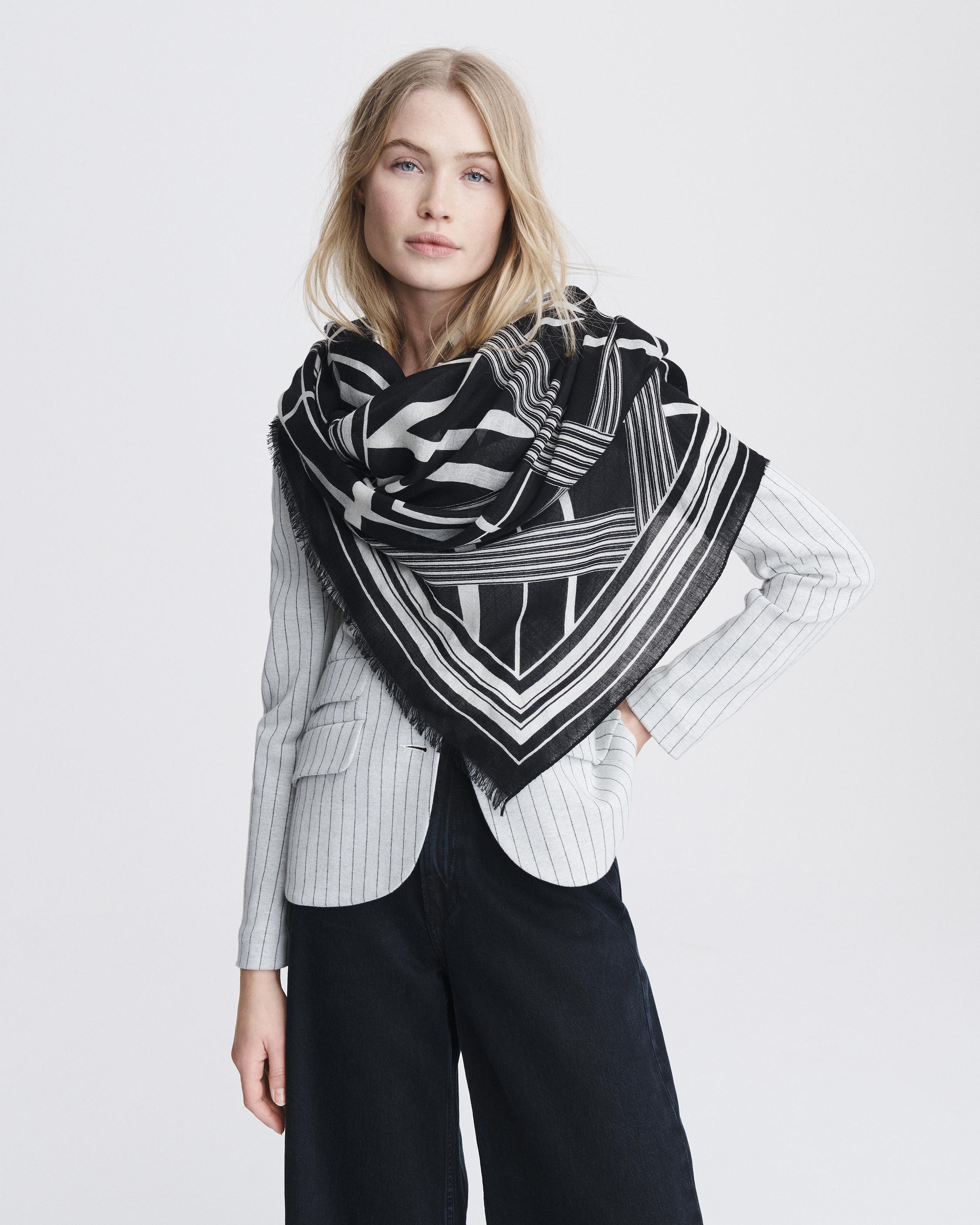 Colorblock Black & Wool & | Scarf White bone rag