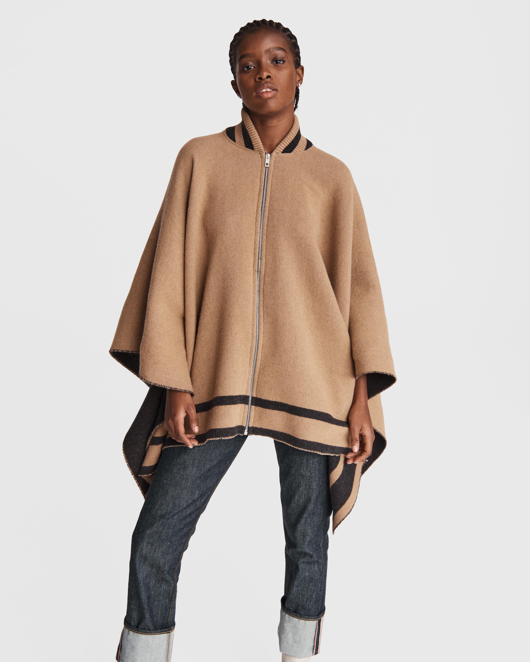 Varsity Zip Wool Poncho image number 1