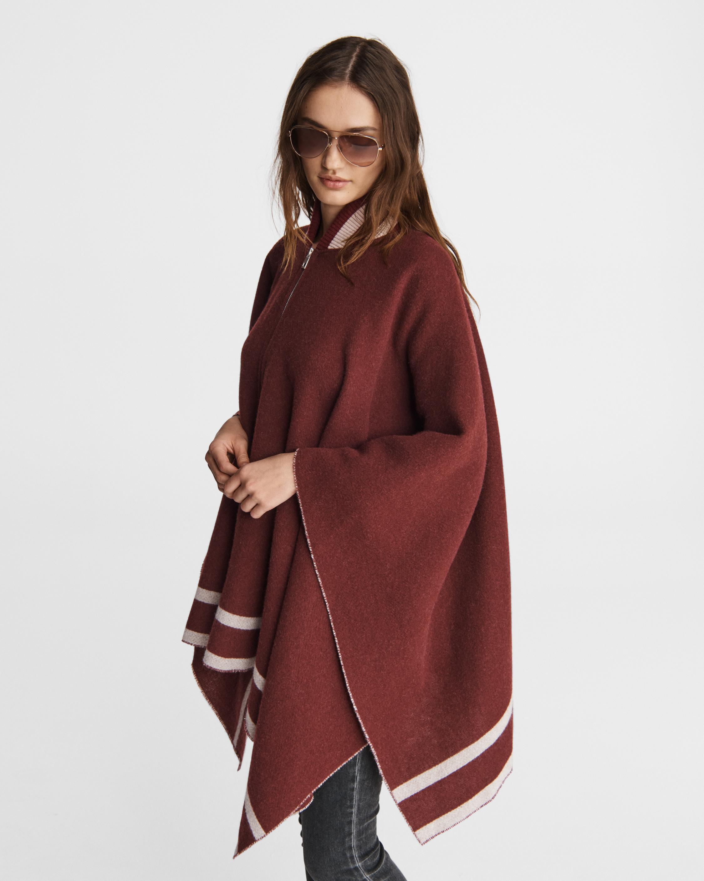 Varsity Zip Wool Poncho