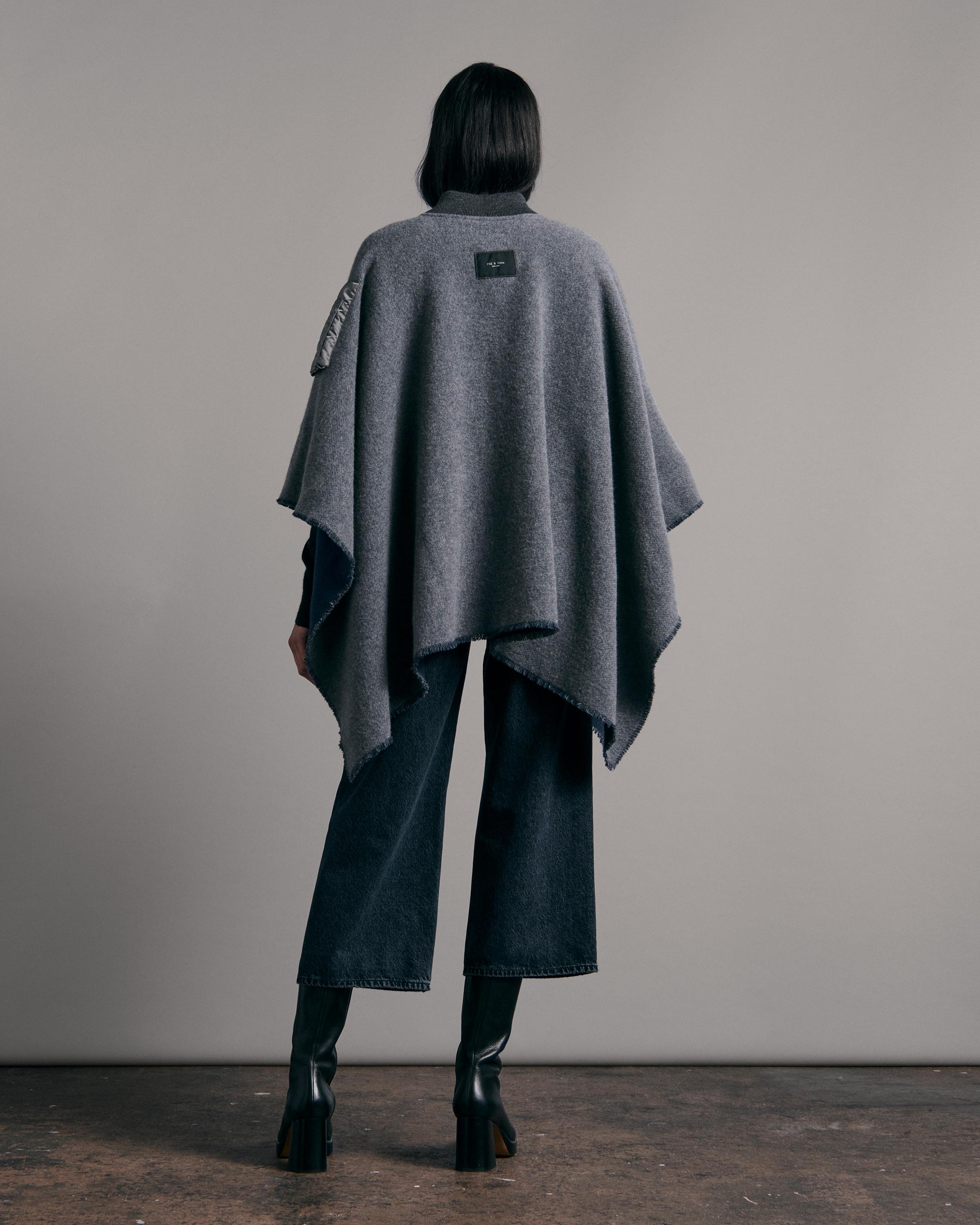 clane 2WAY WOOL SIDE RIBBON PONCHO
