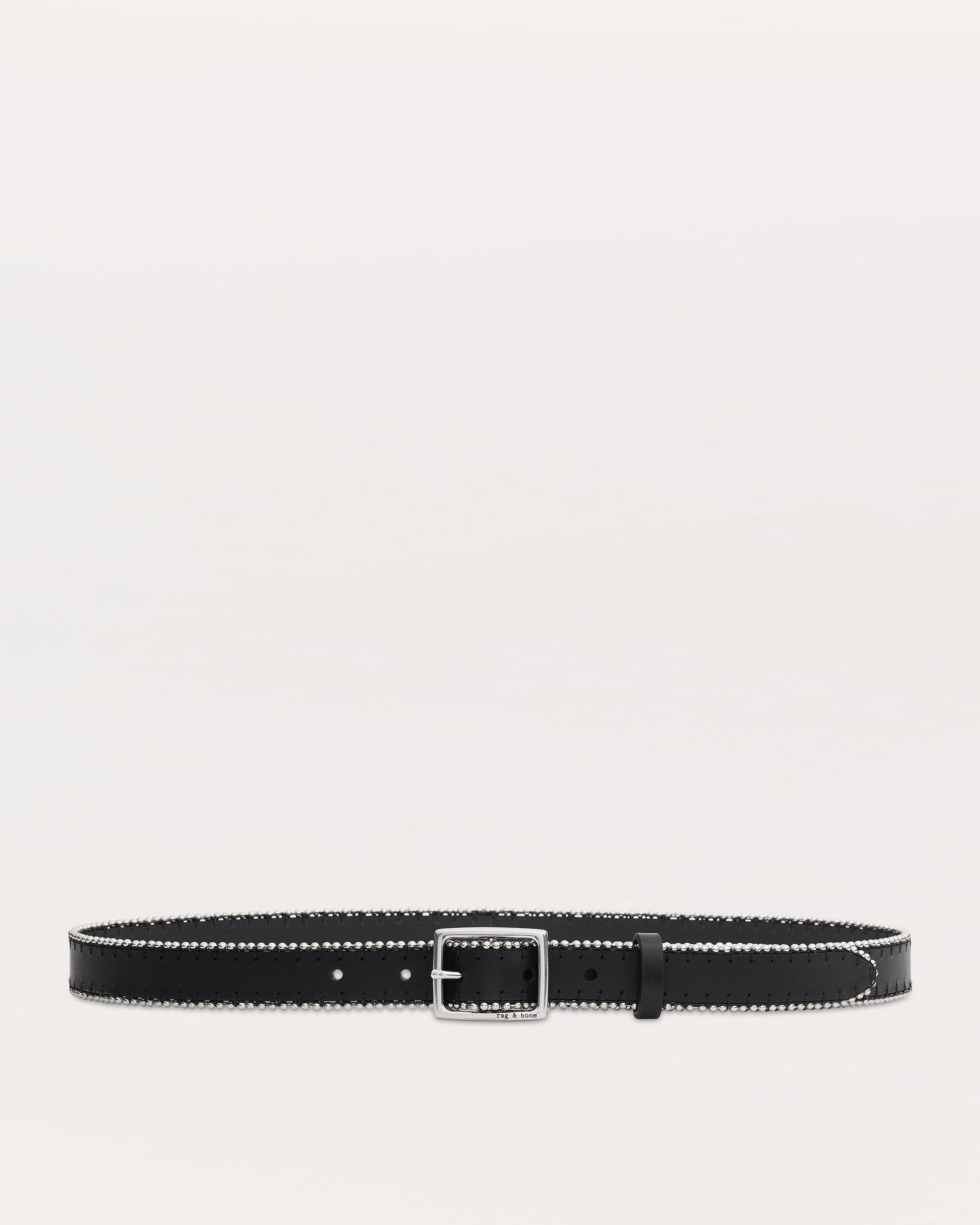 Beaded Chain-Trimmed Baby Boyfriend Leather Belt - Black | rag & bone