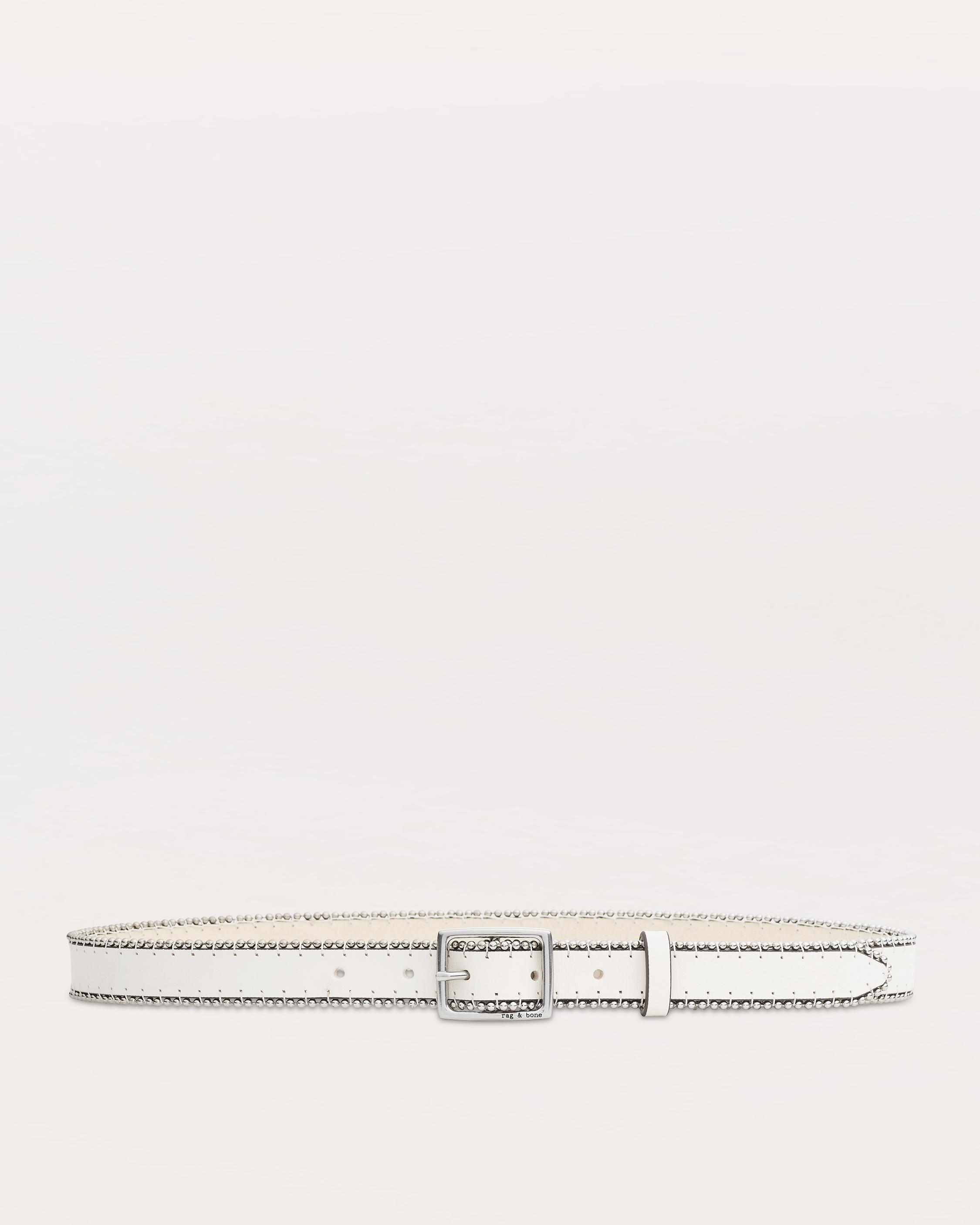Beaded Chain-Trimmed Baby Boyfriend Leather Belt - Antique White | rag & bone