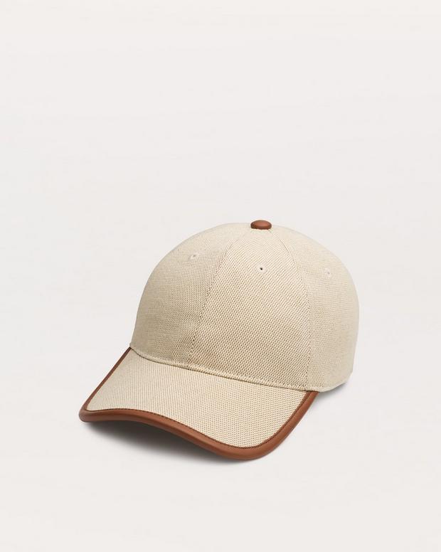 Harlow Faux Leather-Trimmed Canvas Baseball Cap - Natural Harlow Faux Leather-Trimmed Canvas Baseball Cap - Natural