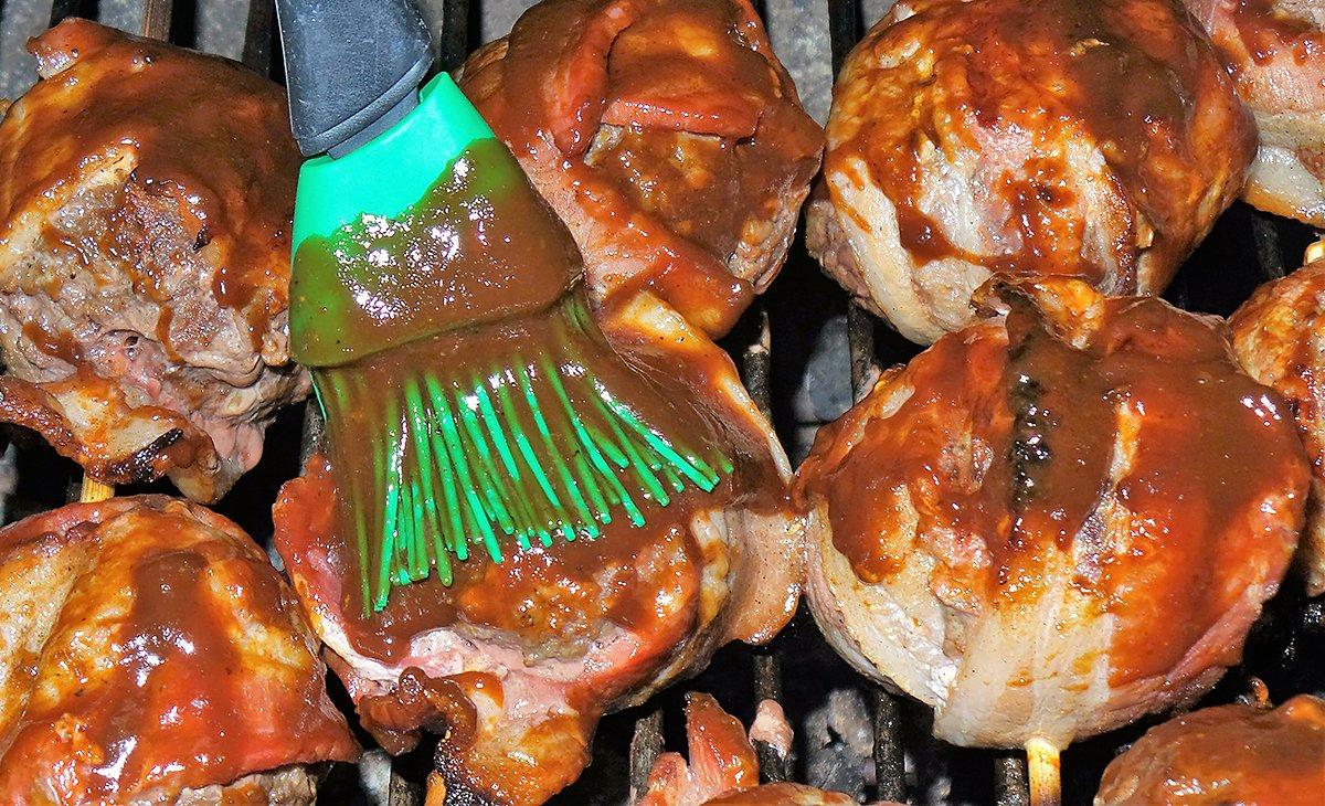 Brush sauce onto the meatballs before taking them off the grill.