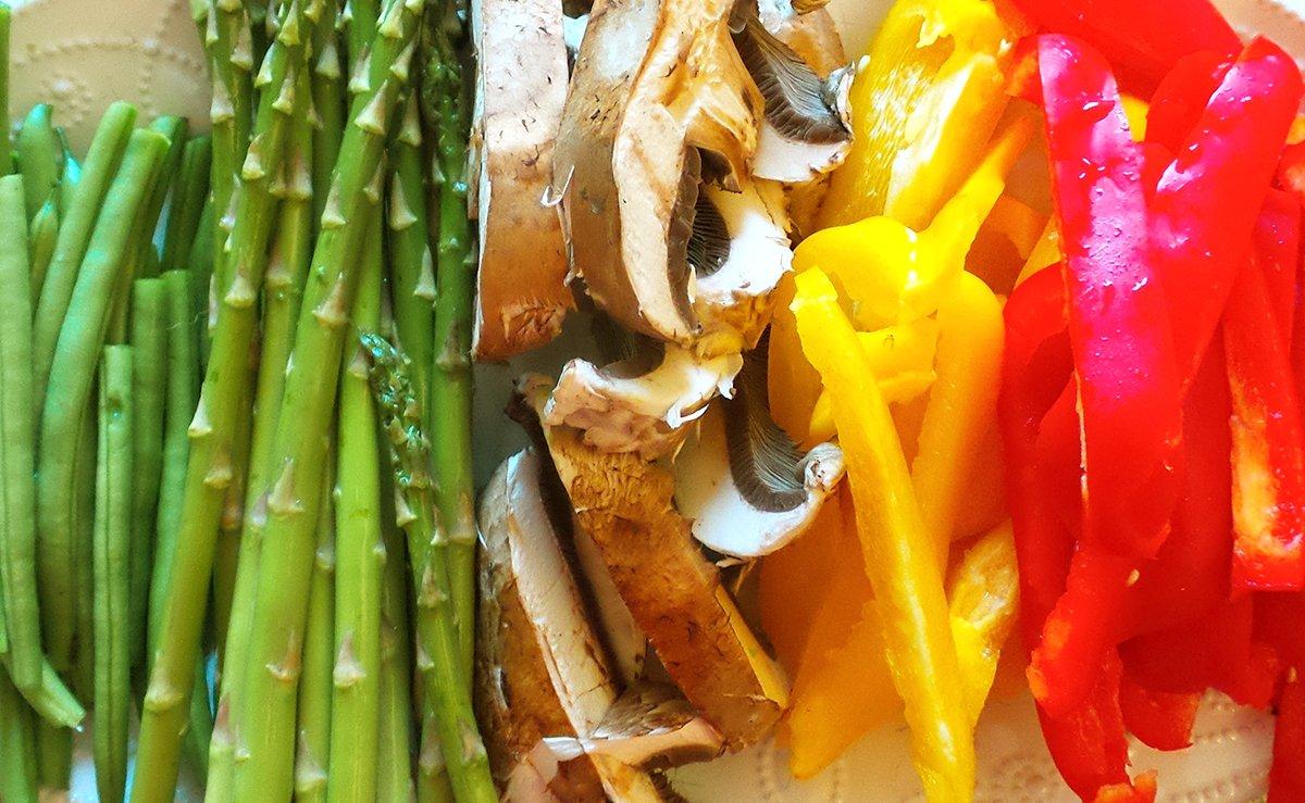Slice your favorite vegetables into long thin strips.