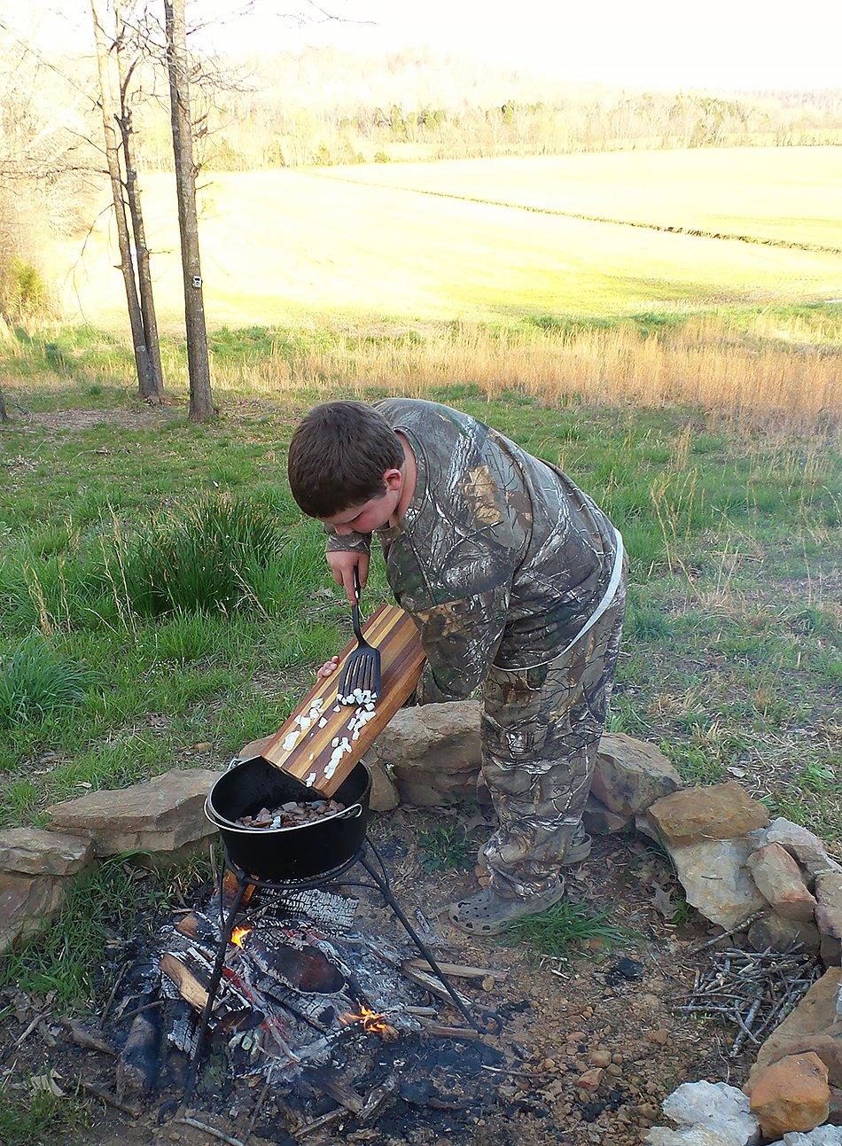Potroast gets dinner started in the Dutch oven. 