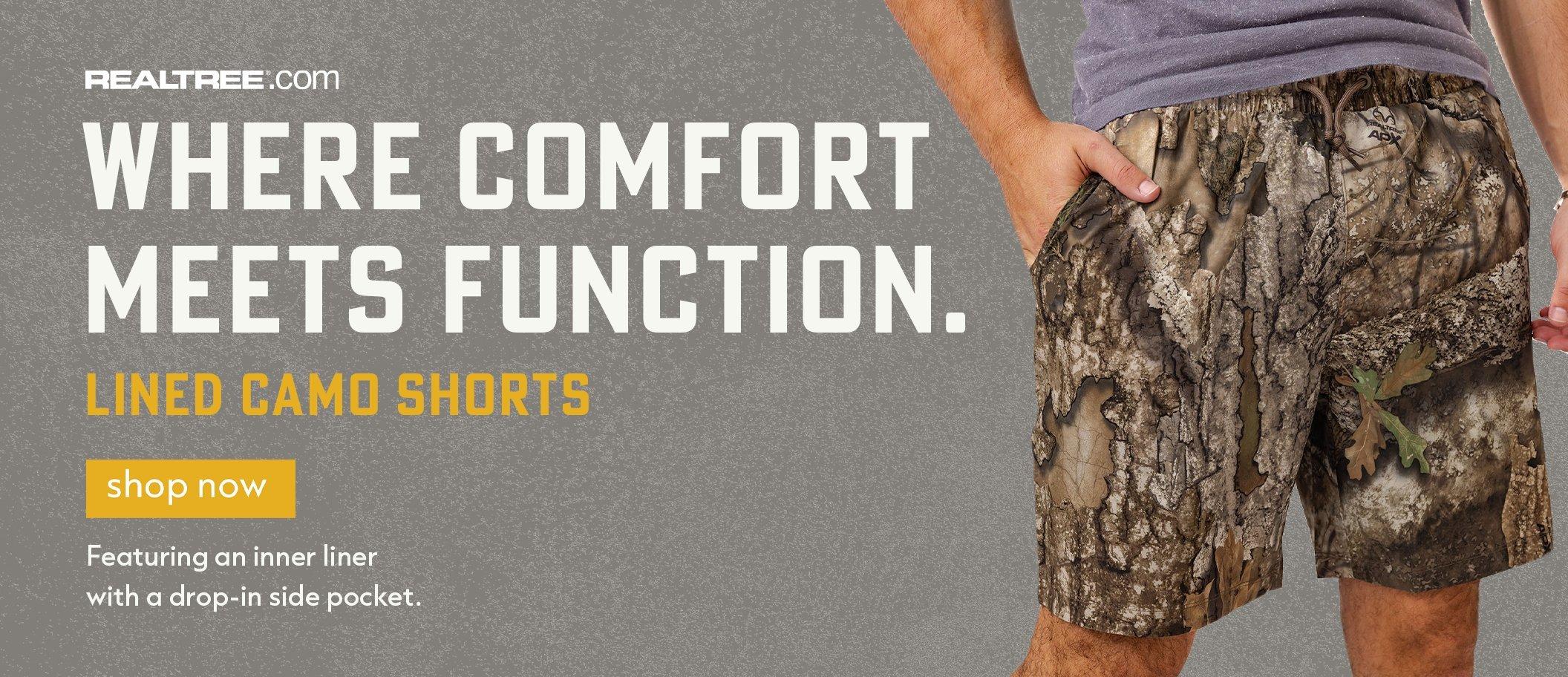 camo shorts with inner liner and pockets