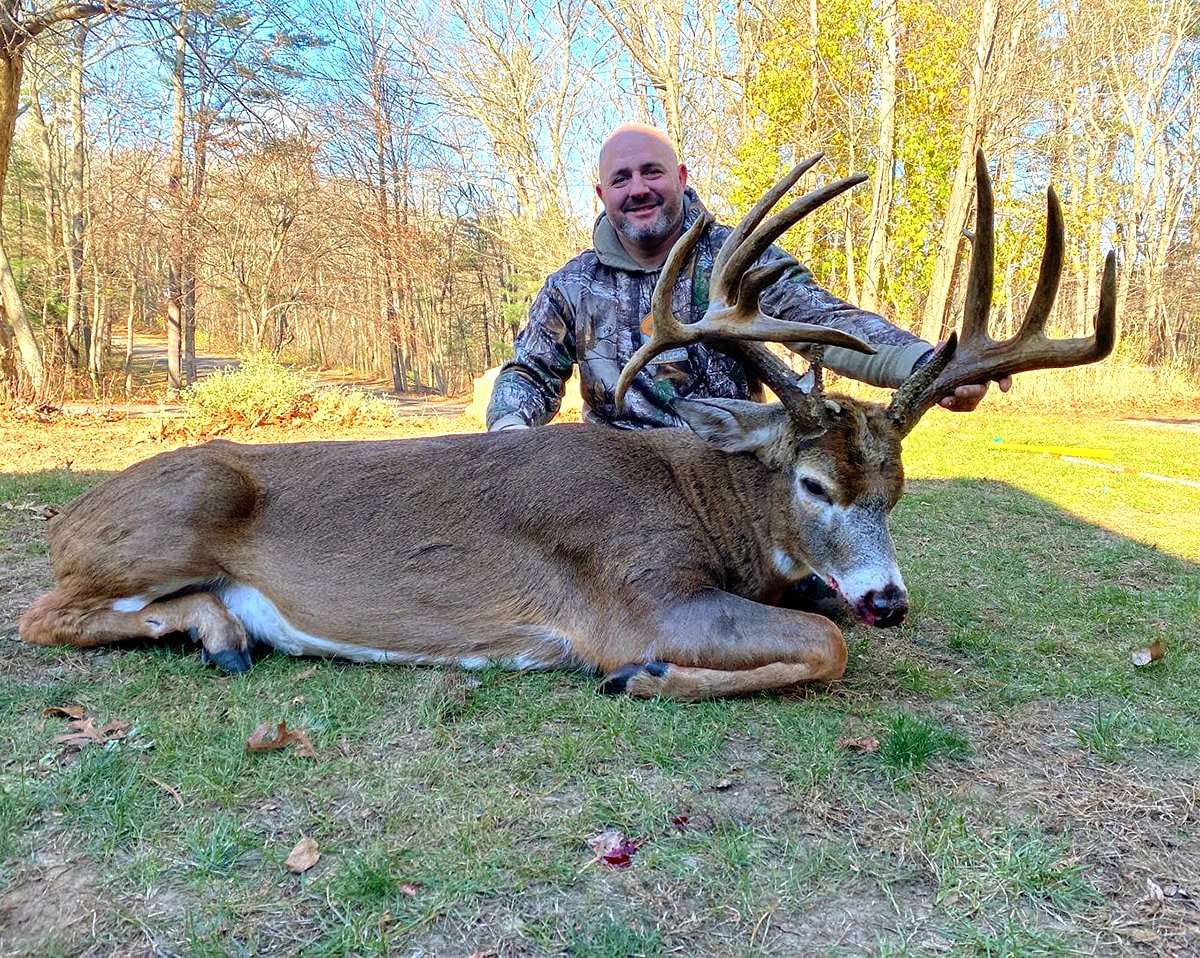 After chasing this buck for five years — the buck was already at least 4-1/2 years old in 2017 — Chris Alberini shot it during the unlikeliest circumstances Nov. 21. The deer was estimated to be 9-1/2 to 10-1/2 years old. Image courtesy of Chris Alberini