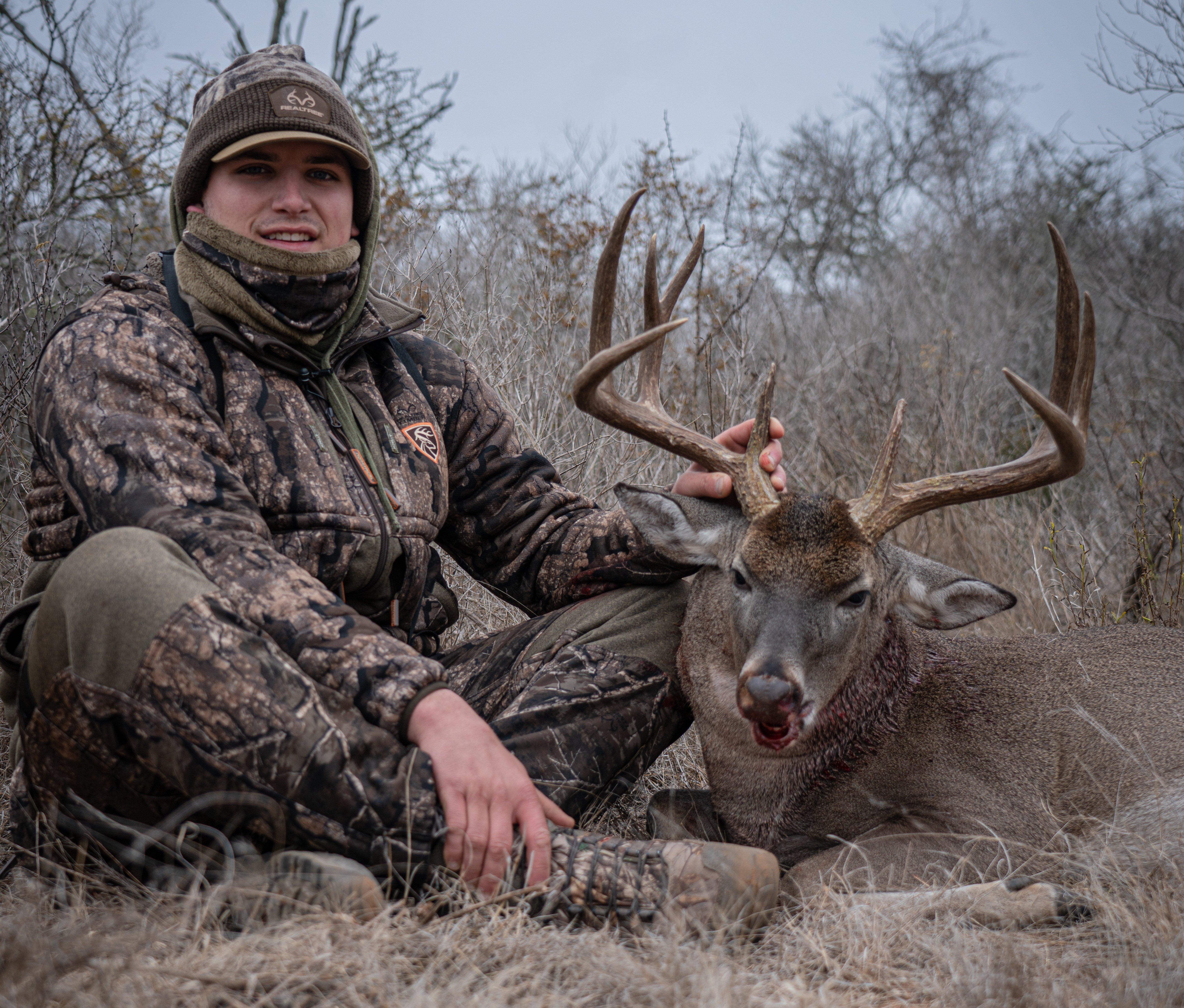 Austin Riley became buddies with Tyler Jordan, and now co-hosts Road Trips on Realtree 365. Here he is with a fine Texas buck.