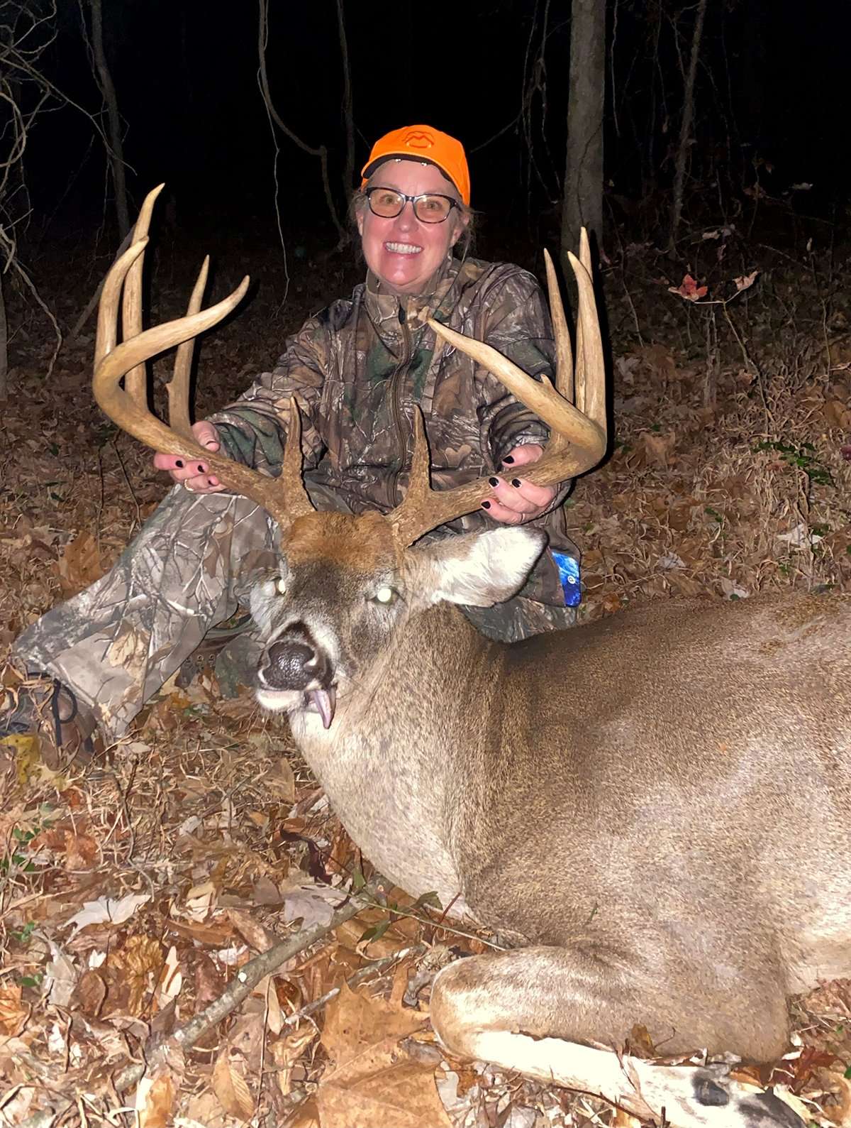 Thinking she had taken a nice 8 they had seen on cam, Nielsen was shocked to see her buck. Thinking she had taken a nice 8 they had seen on cam, Nielsen was shocked to see her buck.