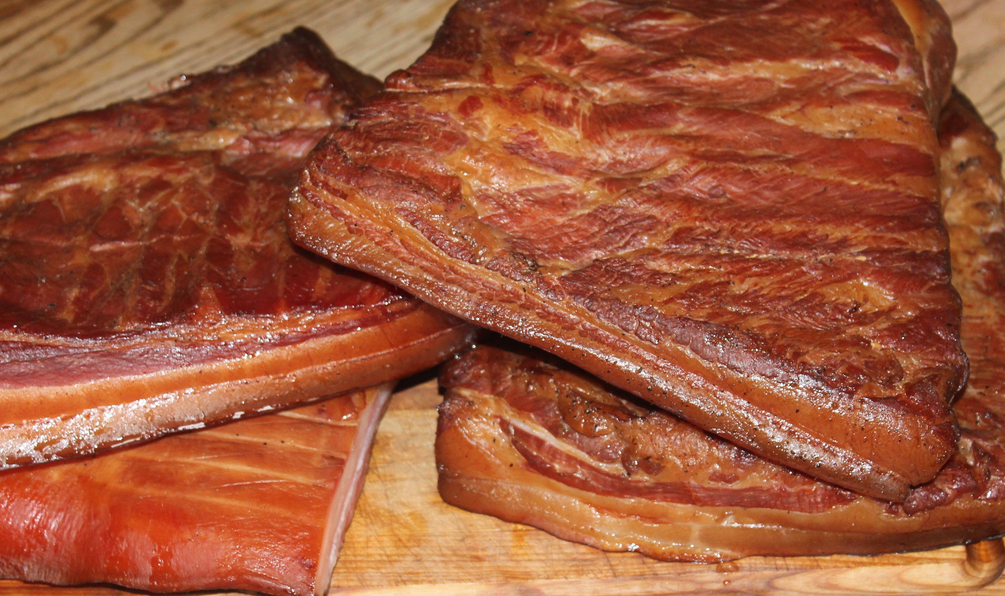 Bacon fresh from the smoker