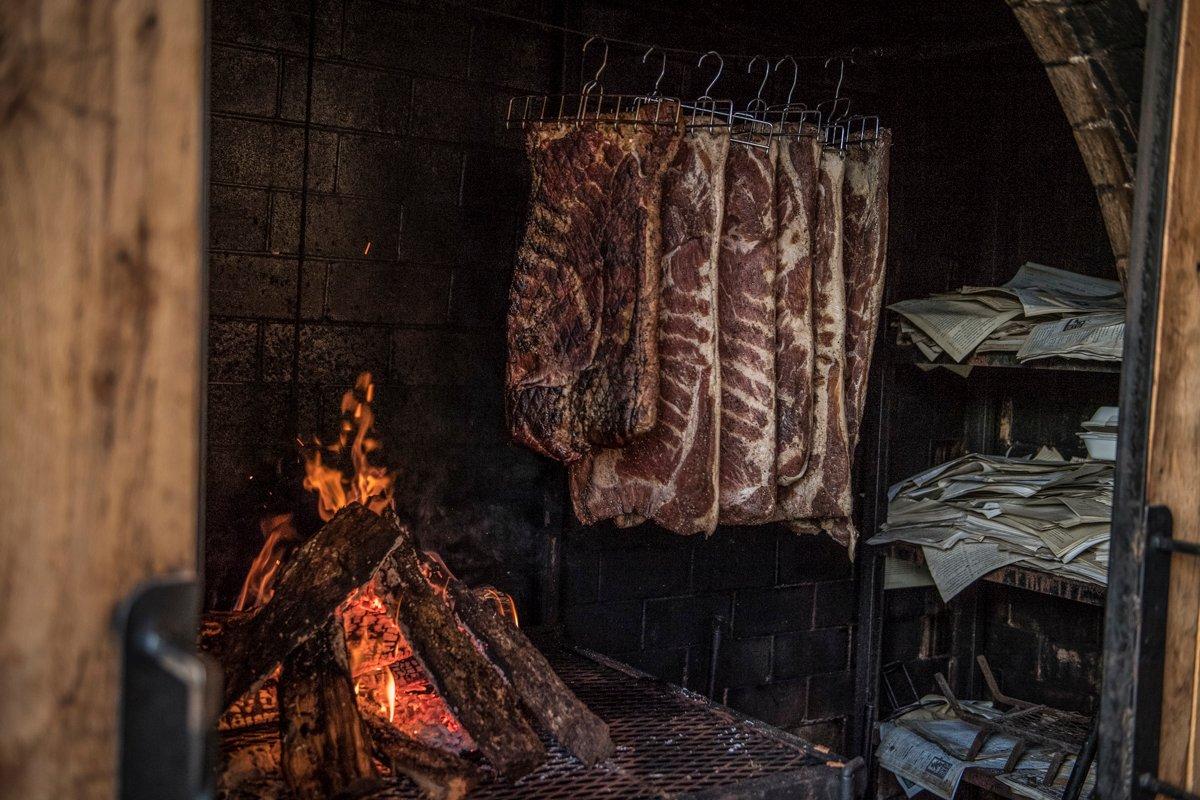 Inside the smokehouse.