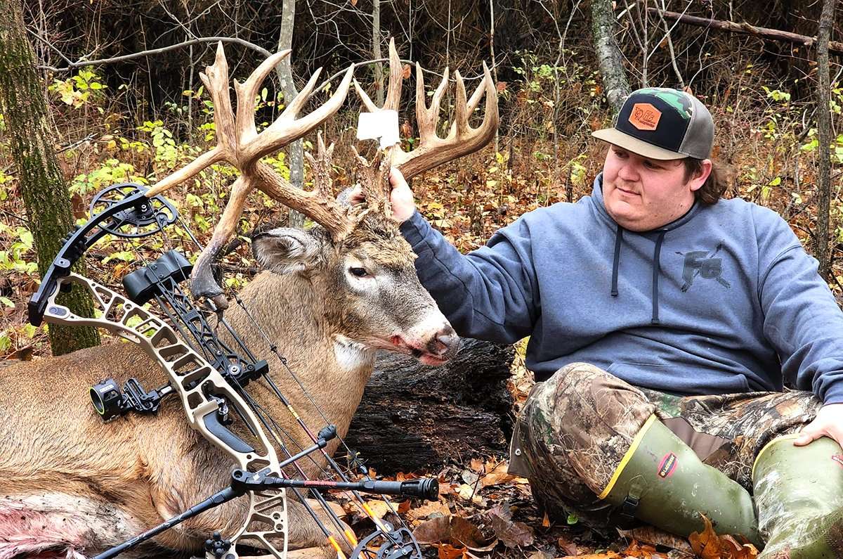 This 213-inch (gross) buck is Hank Billings' first buck ever. He arrowed the deer at just 7 yards after it came to his rattling. He would've been tickled with a much smaller buck, but this is the one that gave him a shot. Image courtesy of Hank Billings