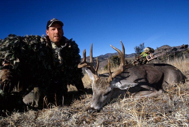 I shot this Boone & Crockett-class Coues whitetail on a grueling solo New Mexico bowhunt.  I don't recall now how far away he actually was when I shot, settling on 55 yards in published articles about the buck to avoid letters to the editor from indignant bowhunting education instructors.