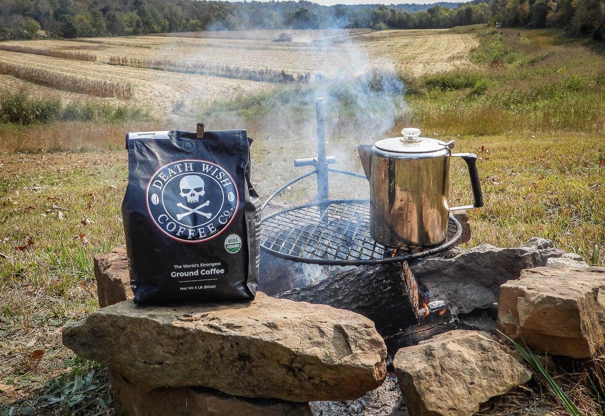 Camp coffee shouldn't suck. Start with quality beans like Death Wish Coffee.