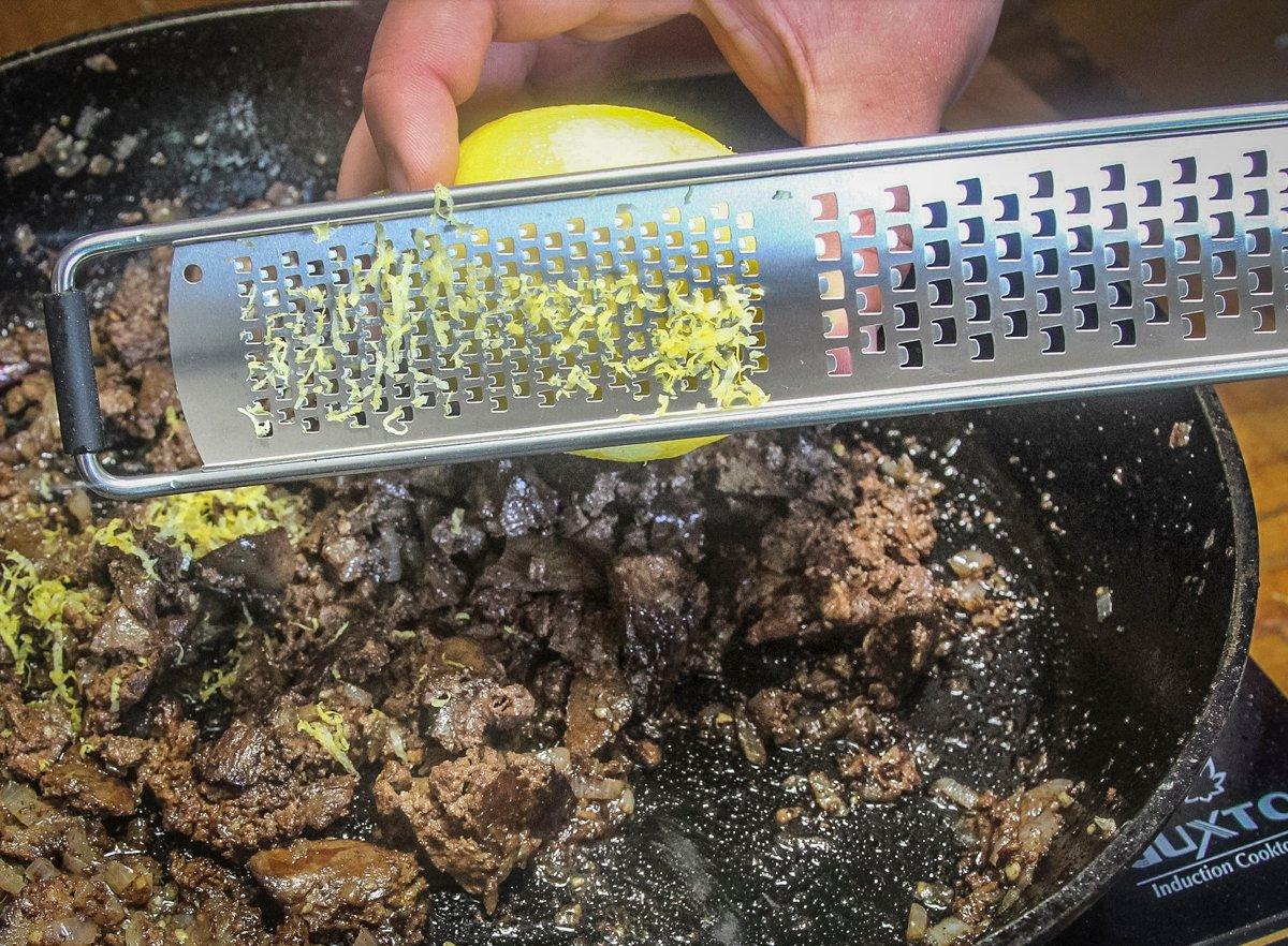 Zest the lemon directly into the dish.