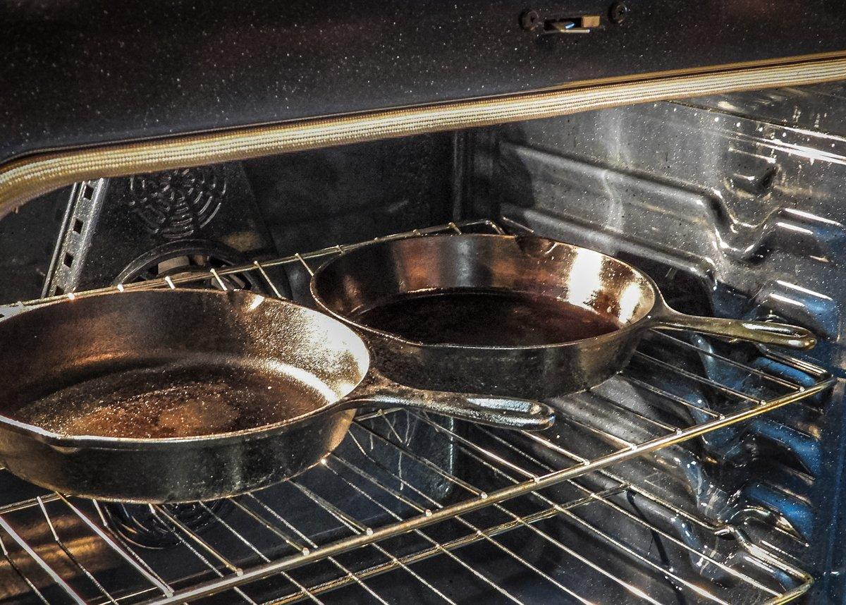 Preheat your cast iron in either the oven or on the stovetop before cooking.