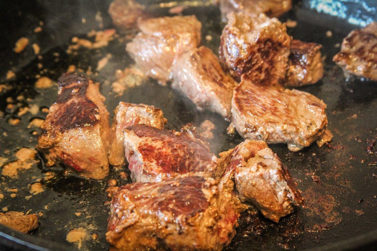 Sear the backstrap to a medium-rare in a hot cast-iron skillet.