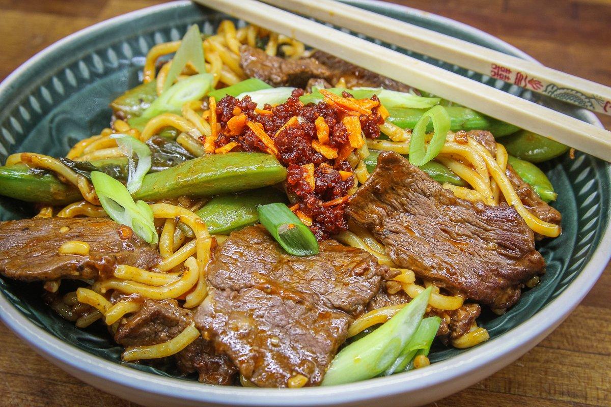 With a combination of venison, vegetables, and noodles, this is a complete meal in a bowl.