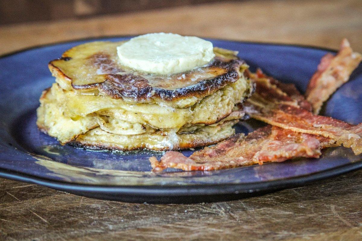 Top your stack with homemade butter and real maple syrup. 