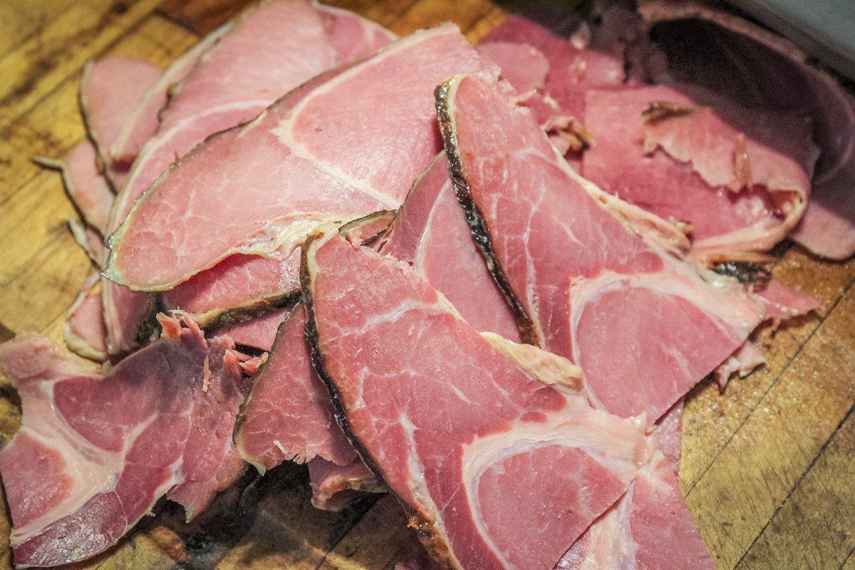 Slice the ham thinly. The Magic Chef Realtree Meat Slicer is perfect for this.